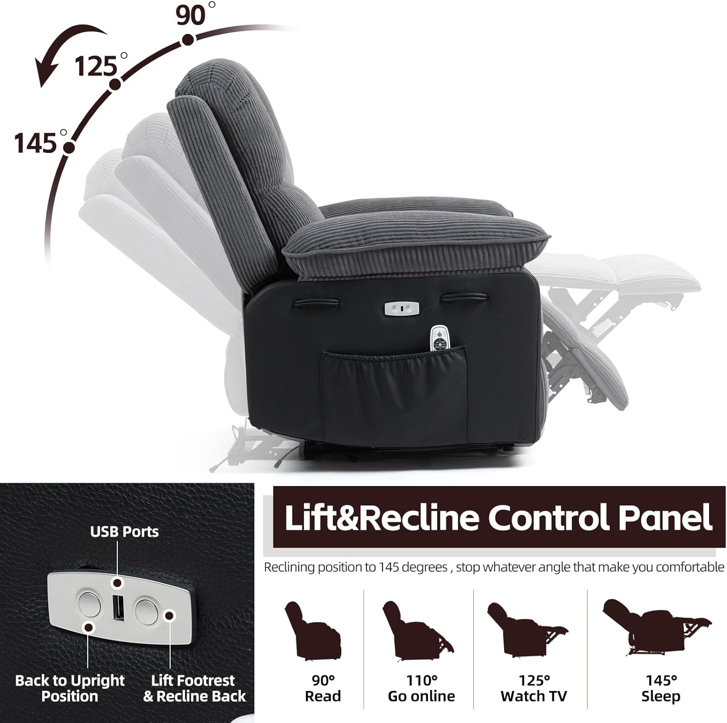 Esra Reclining Massage Chair Bed - Grey