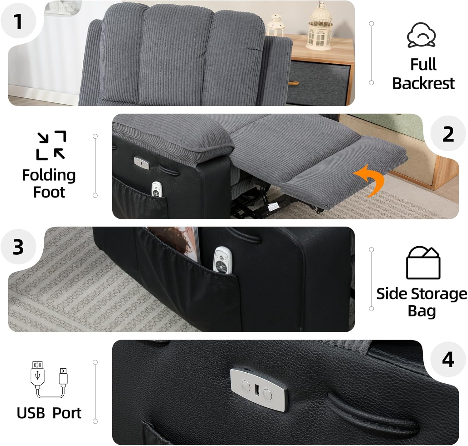 Esra Reclining Massage Chair Bed - Grey