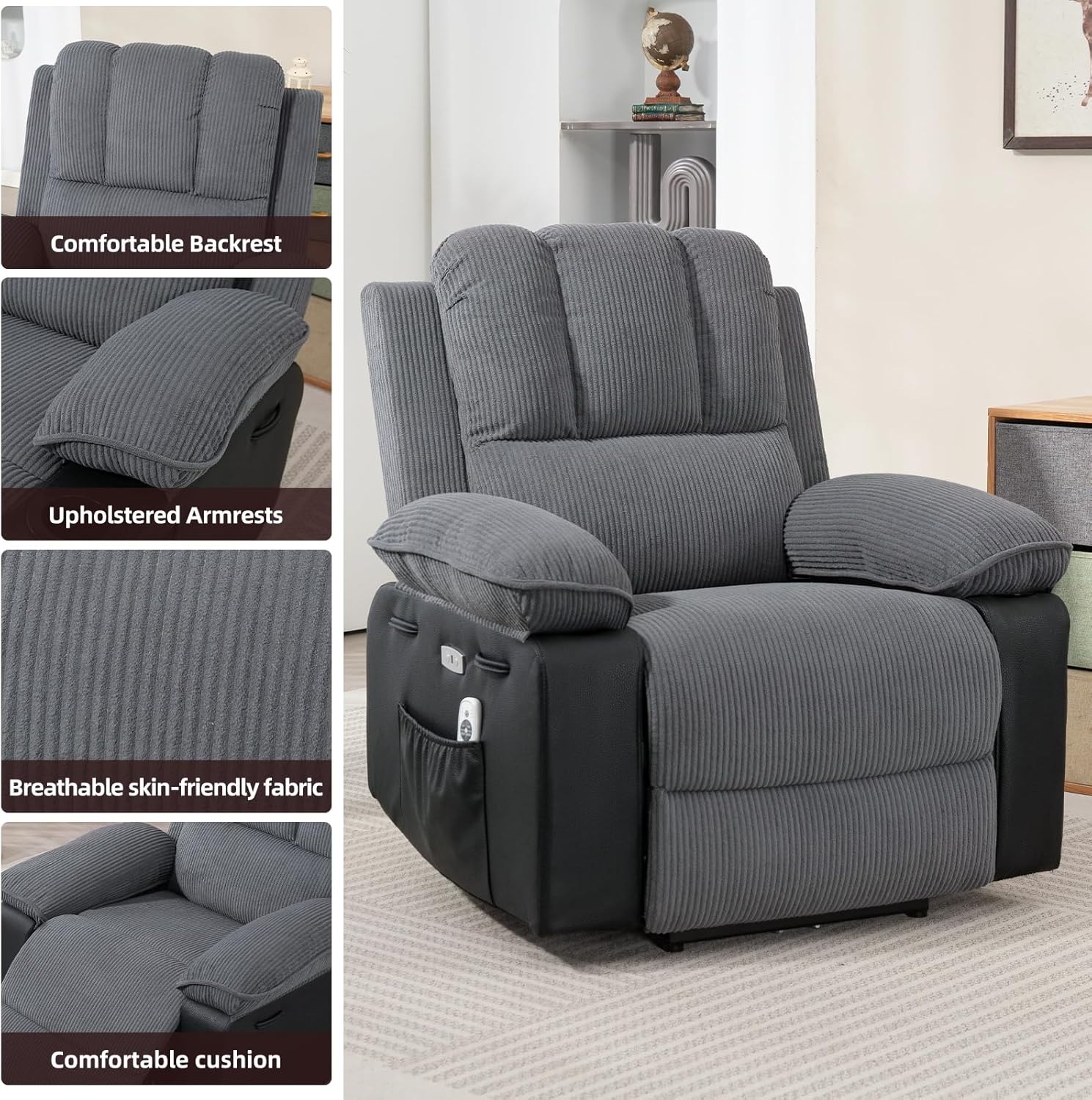 Esra Reclining Massage Chair Bed - Grey