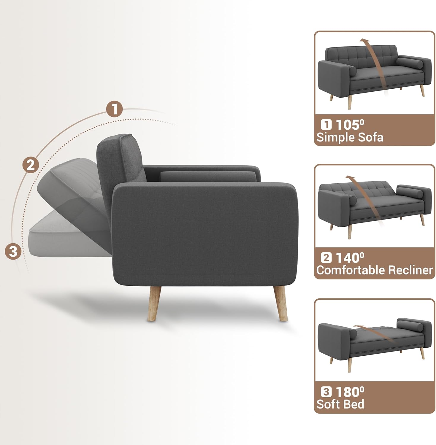 Ezrah Click Clack Sofa Bed - Dark Grey