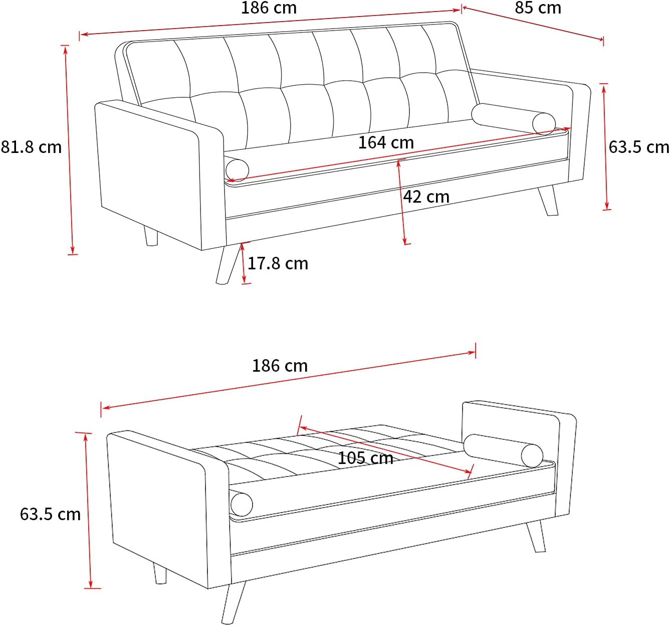 Ezrah Click Clack Sofa Bed - Dark Grey
