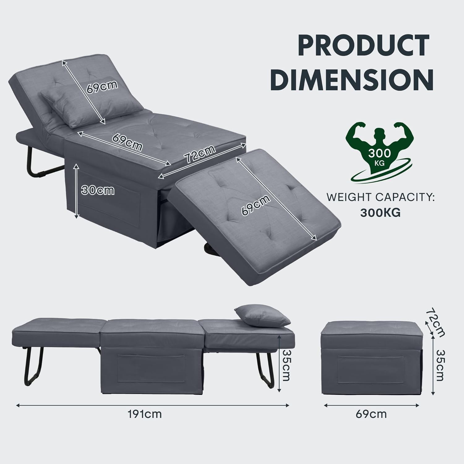 Fallon Chair Bed - Grey