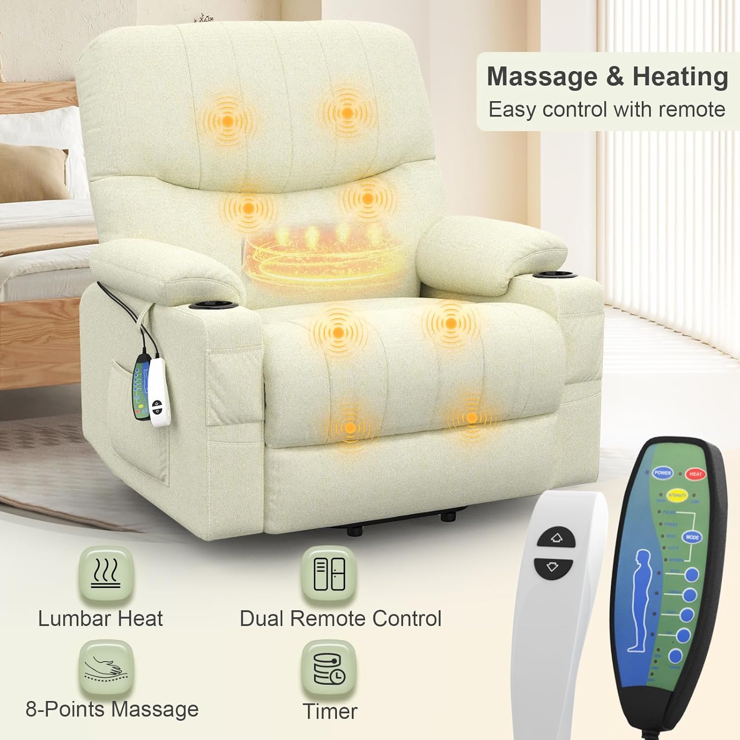 Goren Reclining Massage Chair Bed - Cream