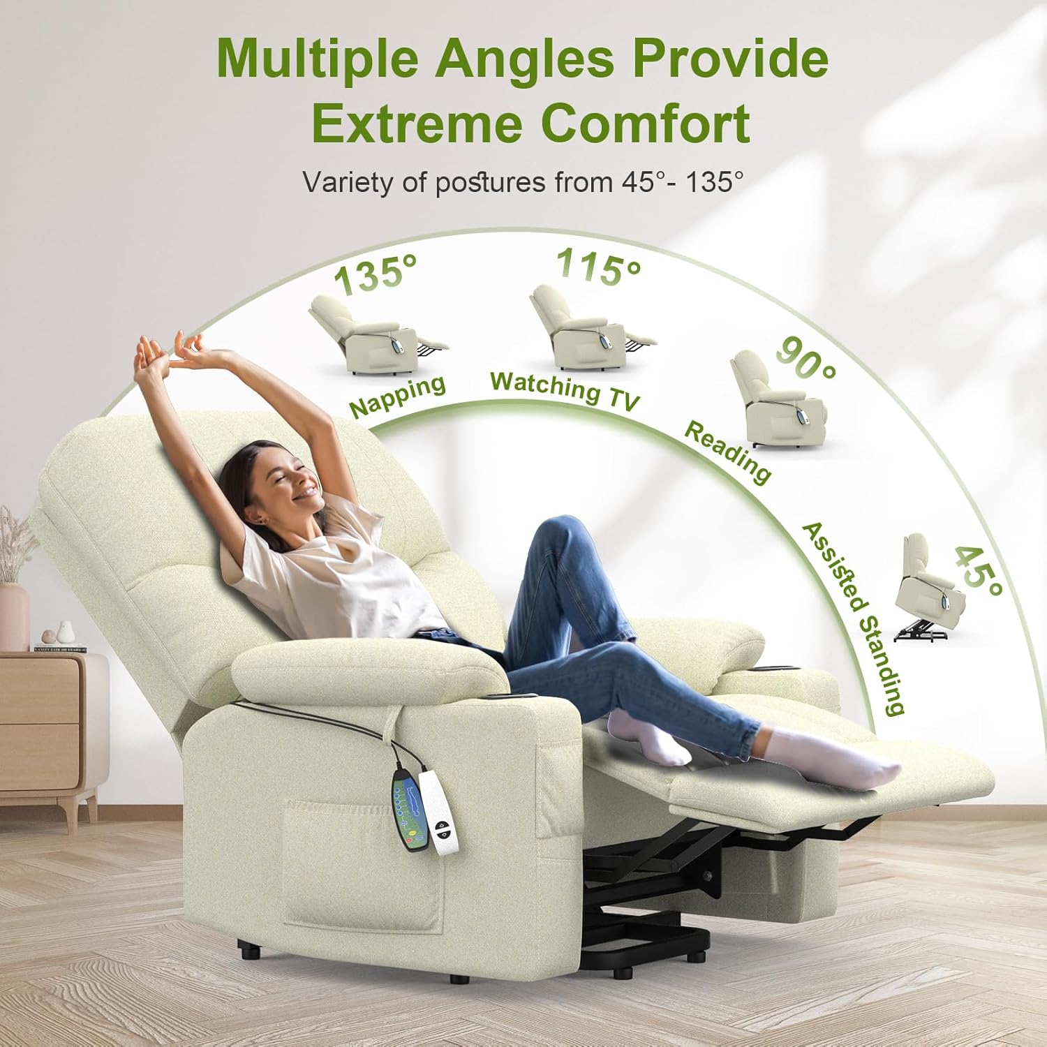 Goren Reclining Massage Chair Bed - Cream