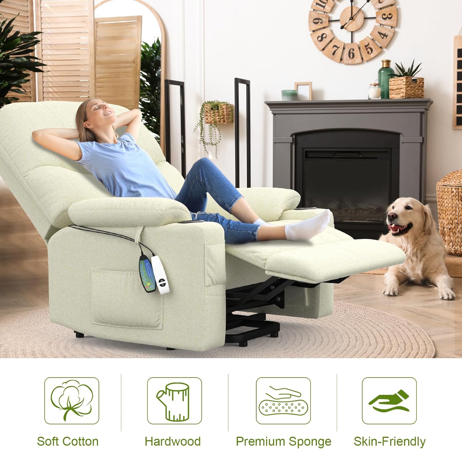Goren Reclining Massage Chair Bed - Cream