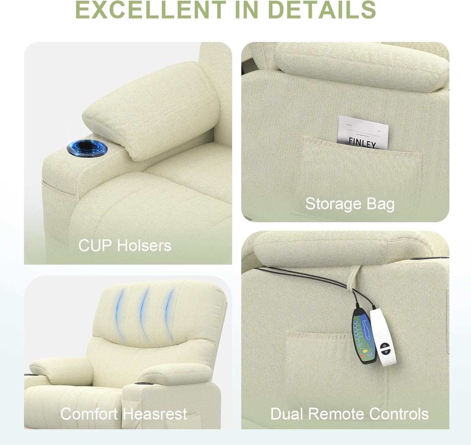 Goren Reclining Massage Chair Bed - Cream