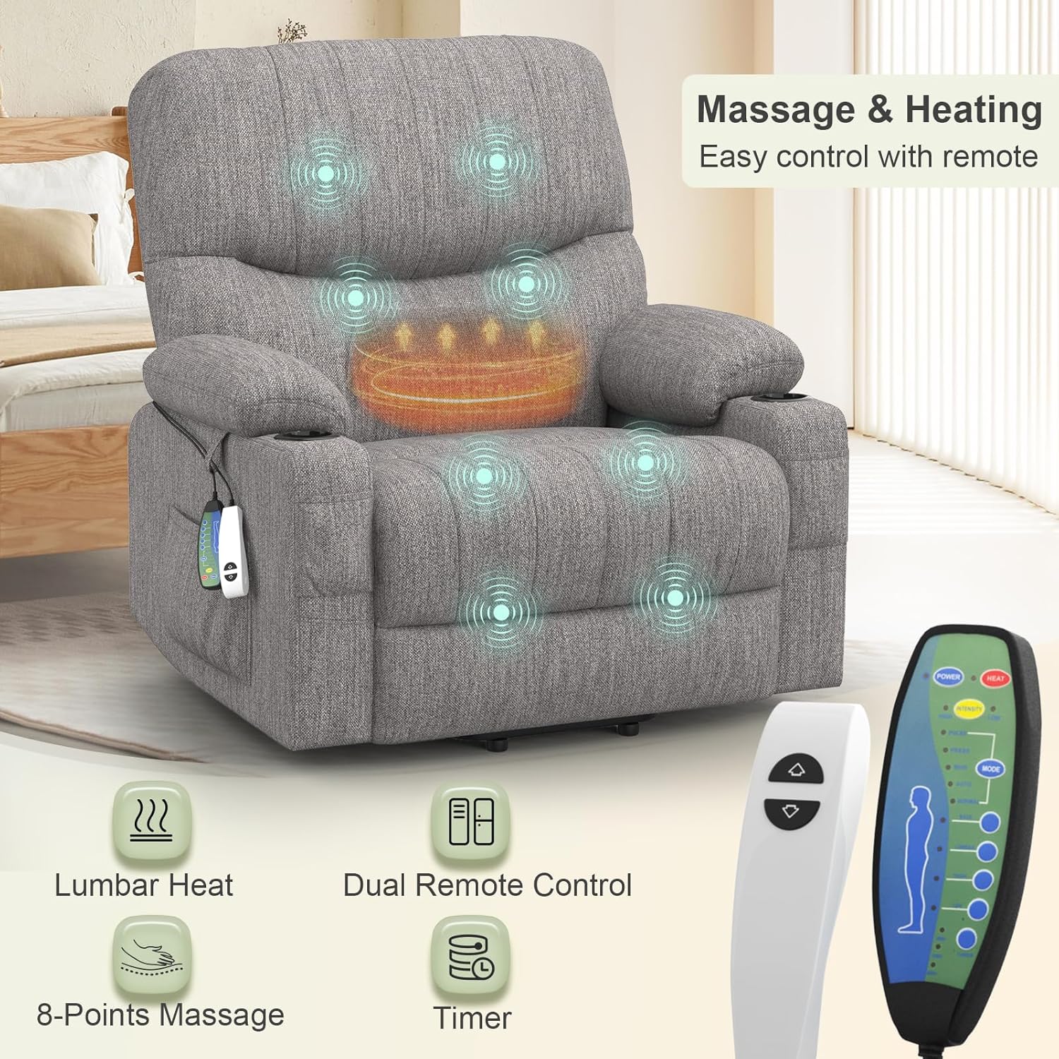 Goren Reclining Massage Chair Bed - Grey