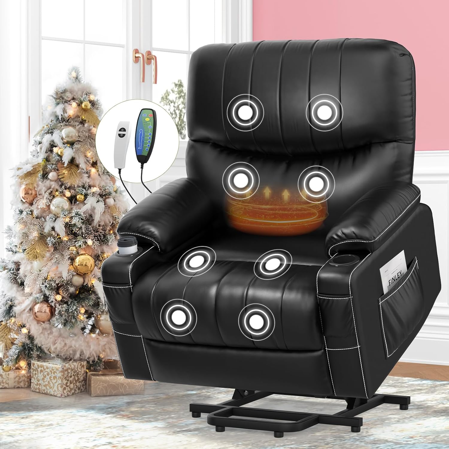Goren Reclining Massage Chair Bed - Leather Black