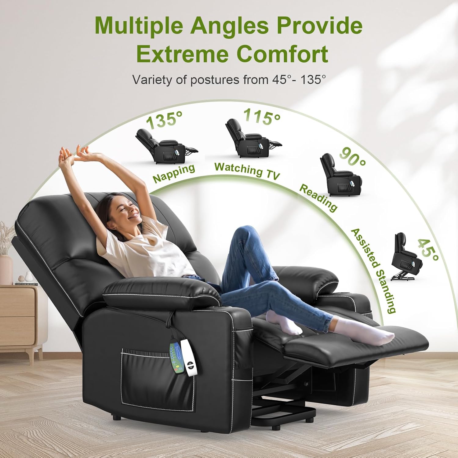 Goren Reclining Massage Chair Bed - Leather Black