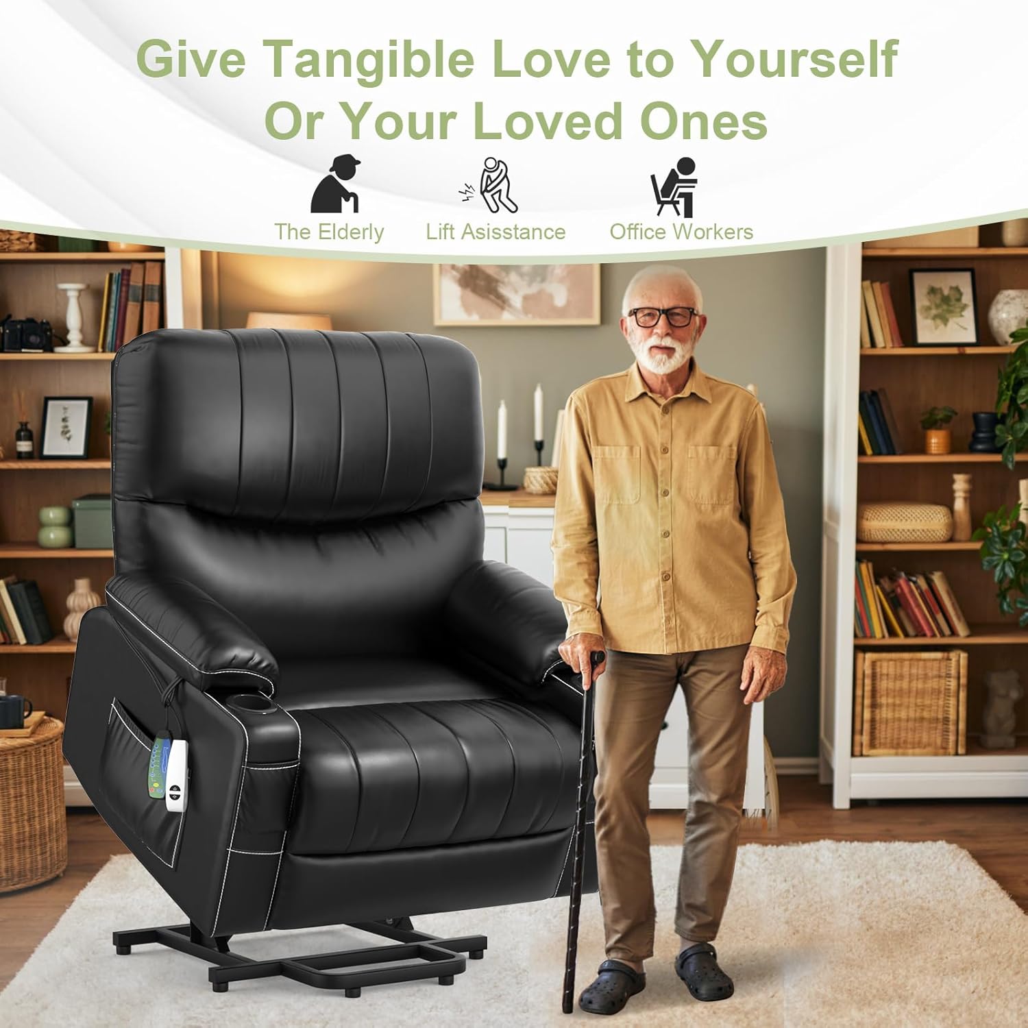 Goren Reclining Massage Chair Bed - Leather Black