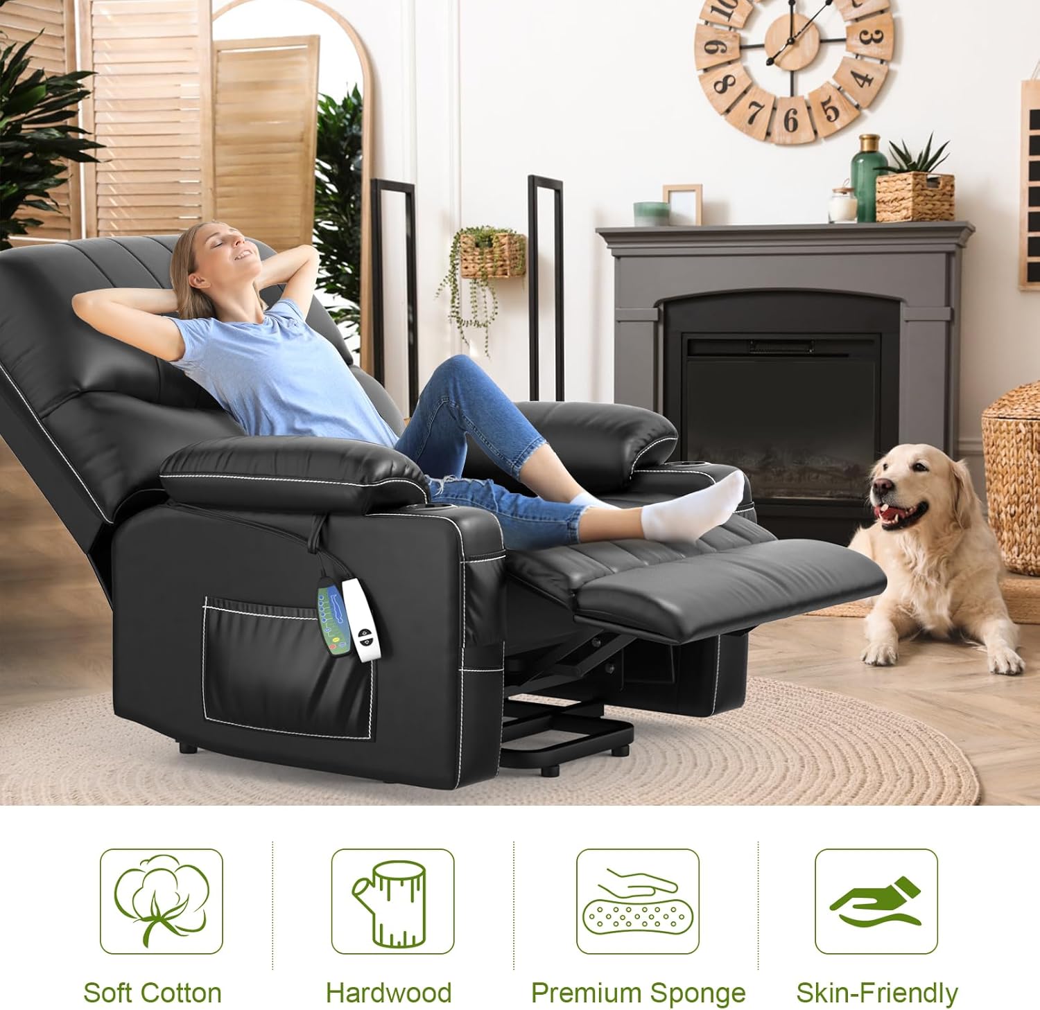 Goren Reclining Massage Chair Bed - Leather Black