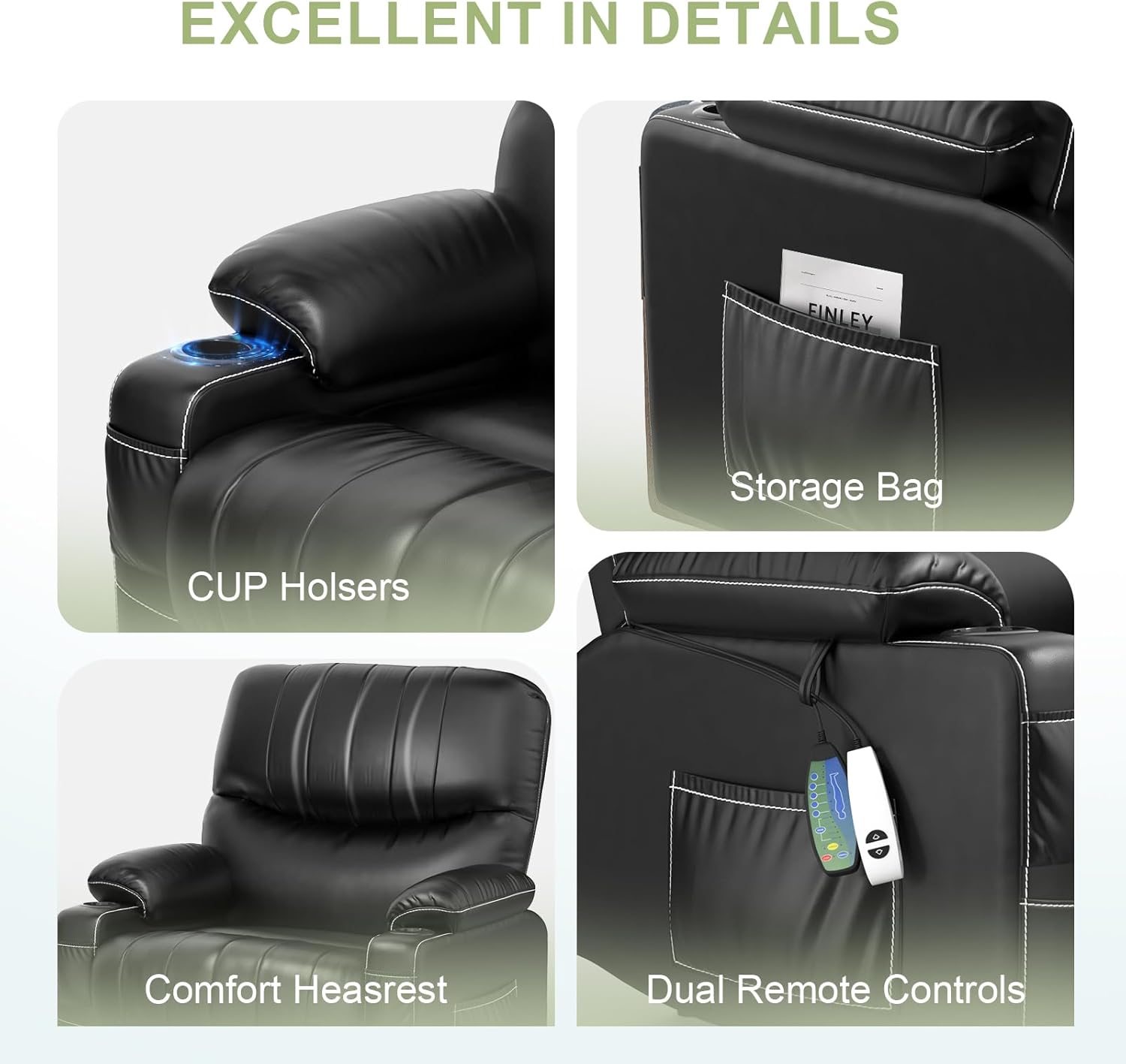 Goren Reclining Massage Chair Bed - Leather Black