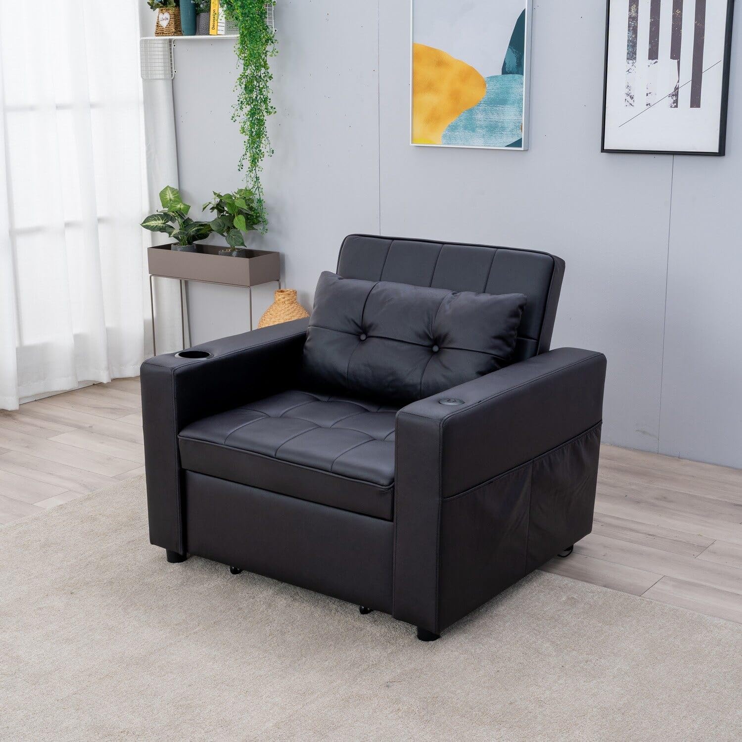 Harlow Chair Bed - Black Faux Leather