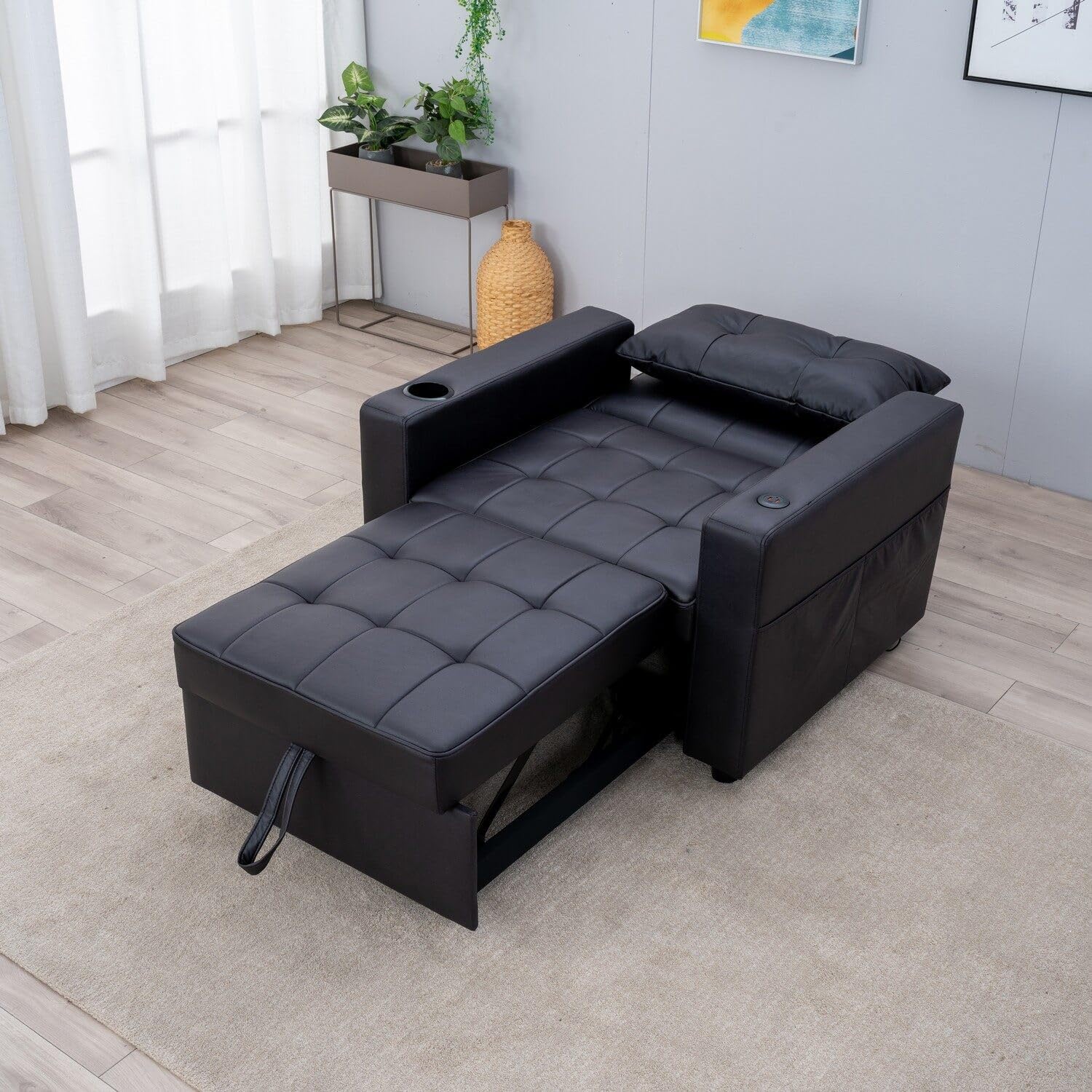 Harlow Chair Bed - Black Faux Leather
