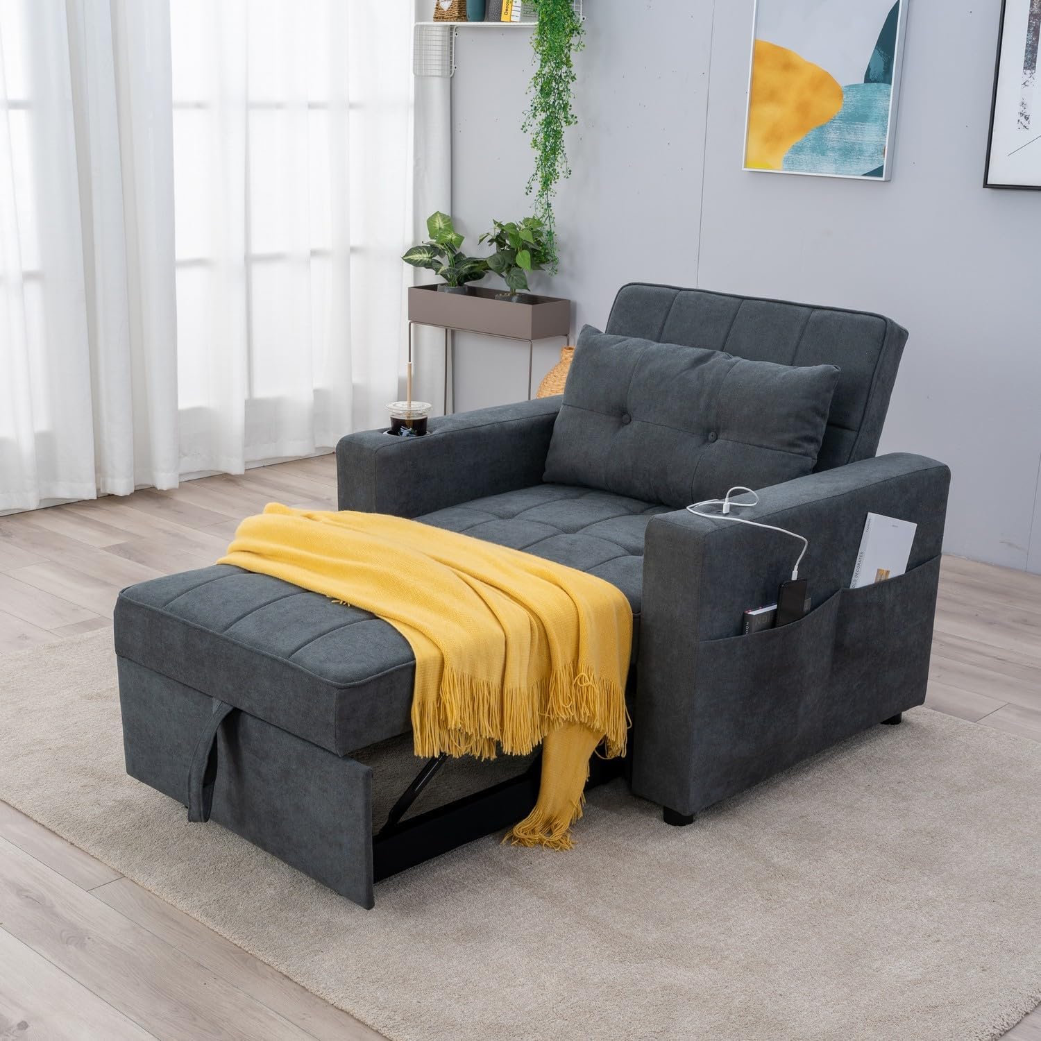 Harlow Chair Bed - Grey Linen