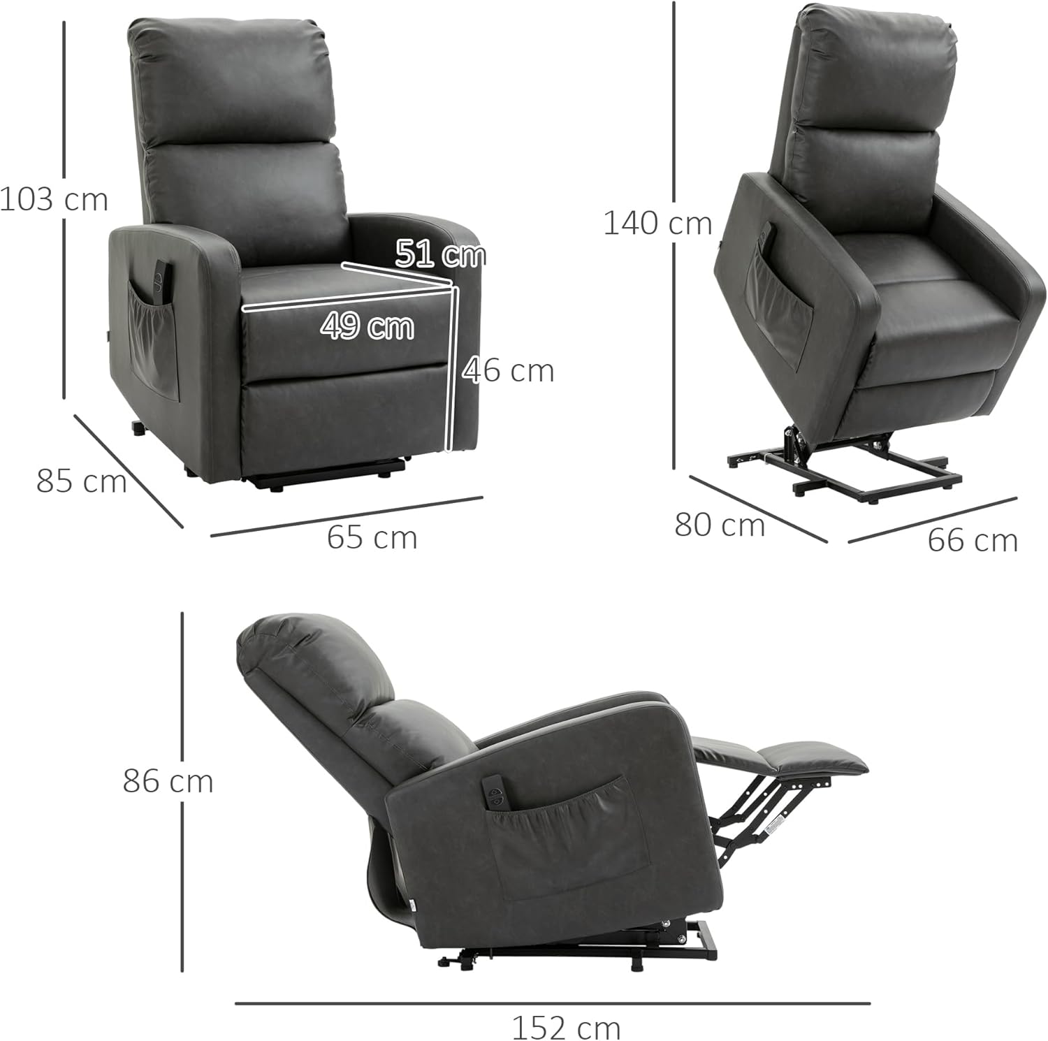 Harper Reclining Chair Bed - Charcoal Grey