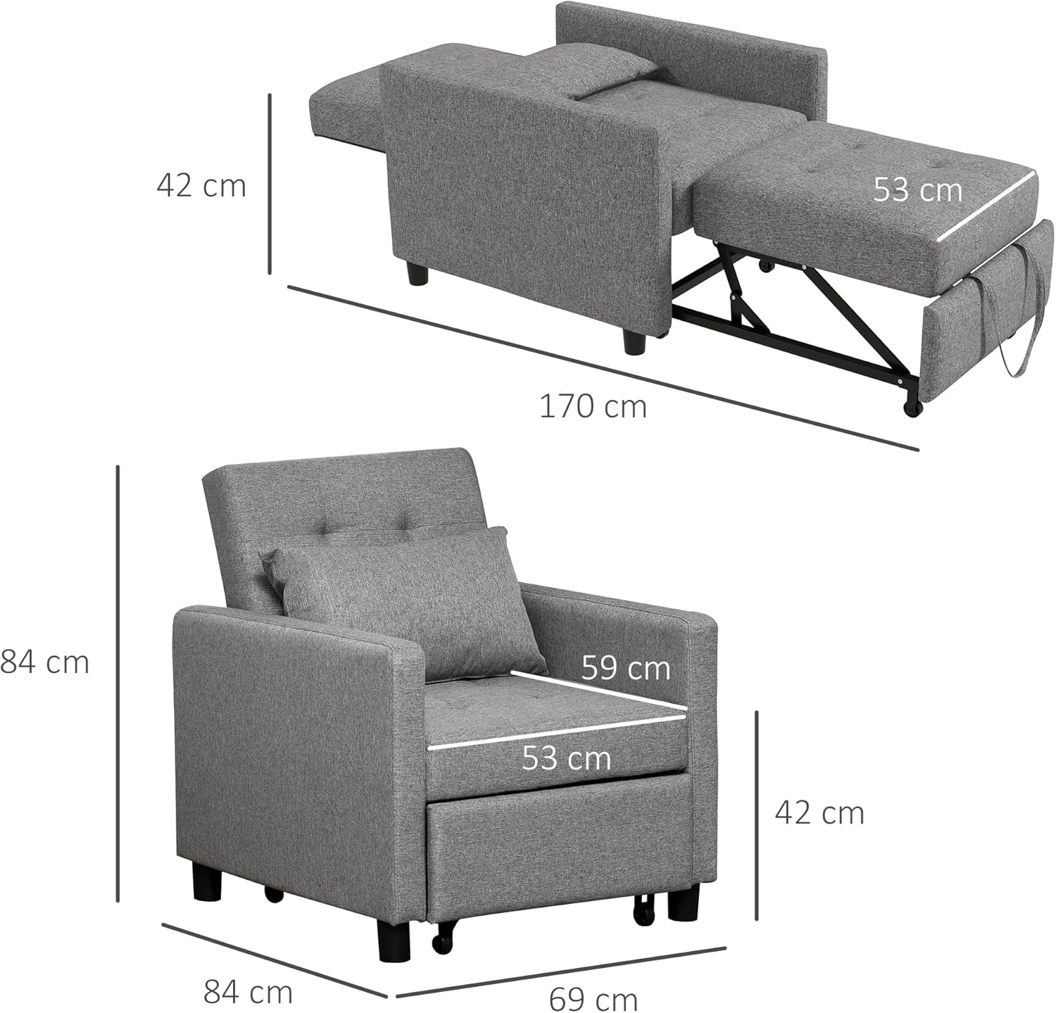 Hattie Chair Bed - Grey