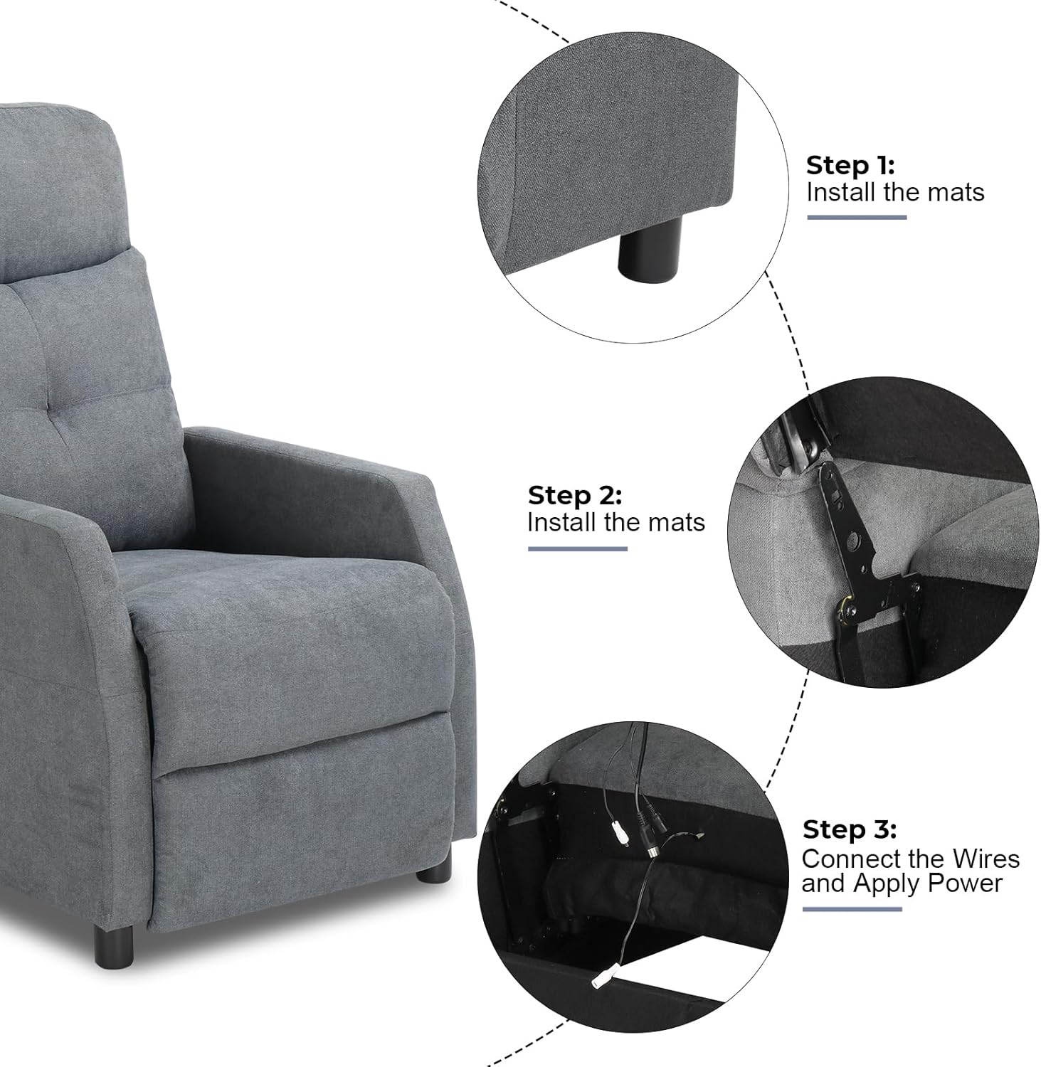 Ignes Reclining Massage Chair Bed - Grey