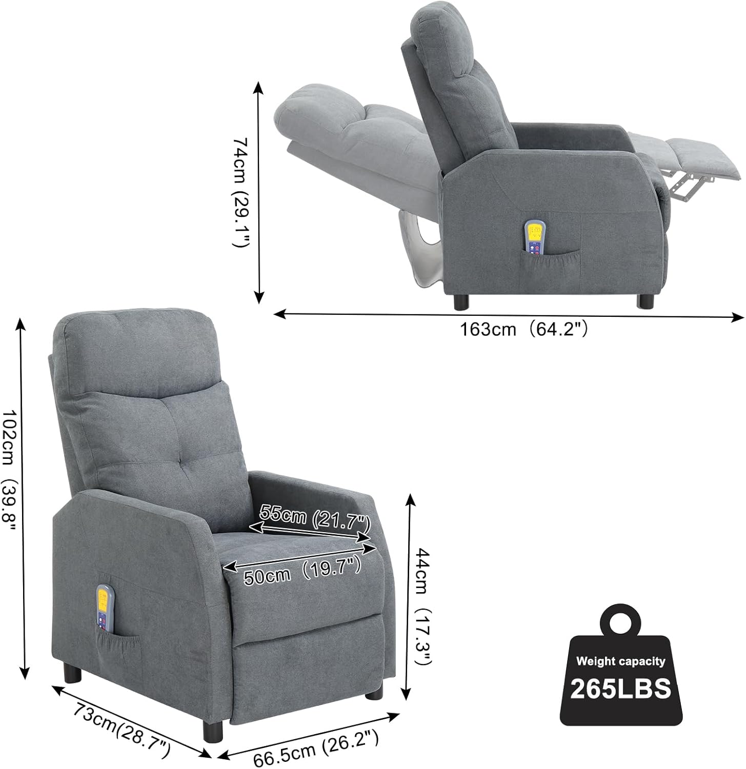 Ignes Reclining Massage Chair Bed - Grey