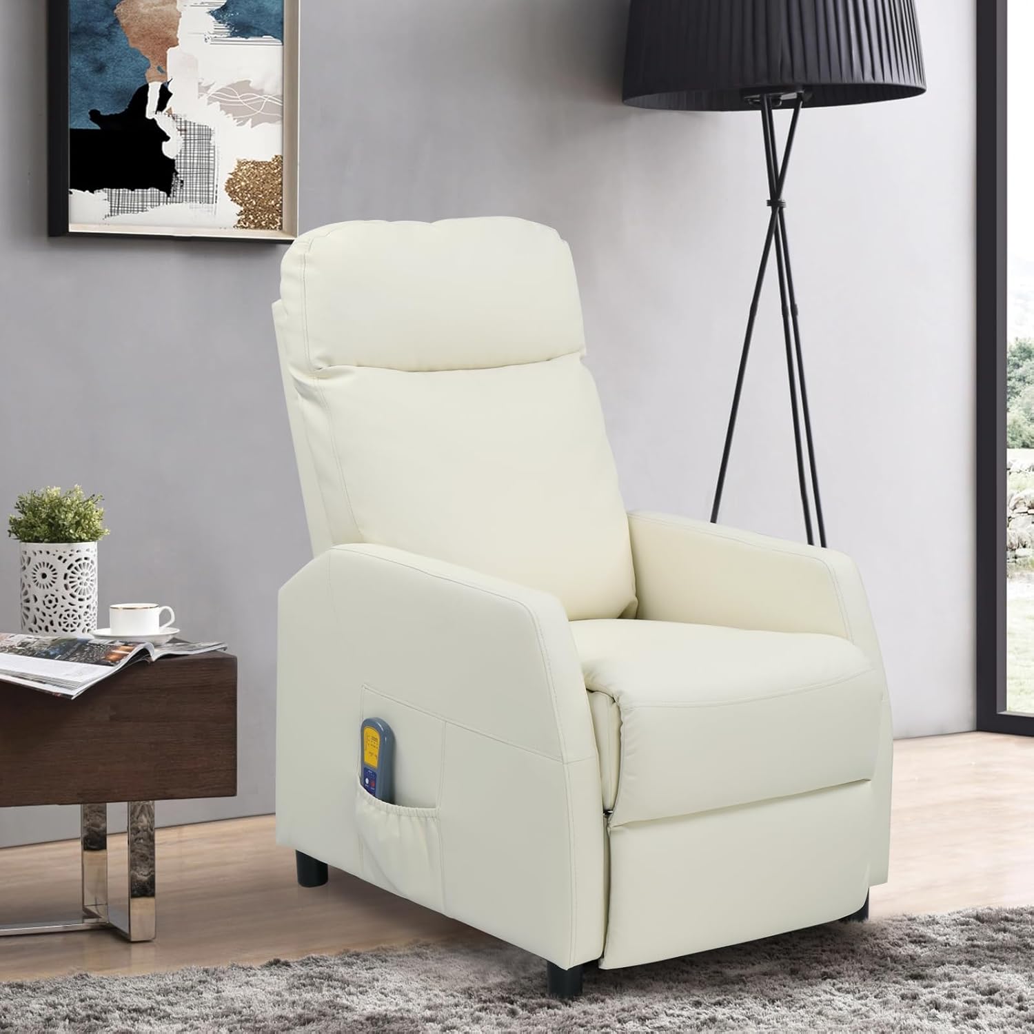Ignes Reclining Massage Chair Bed - White Leather