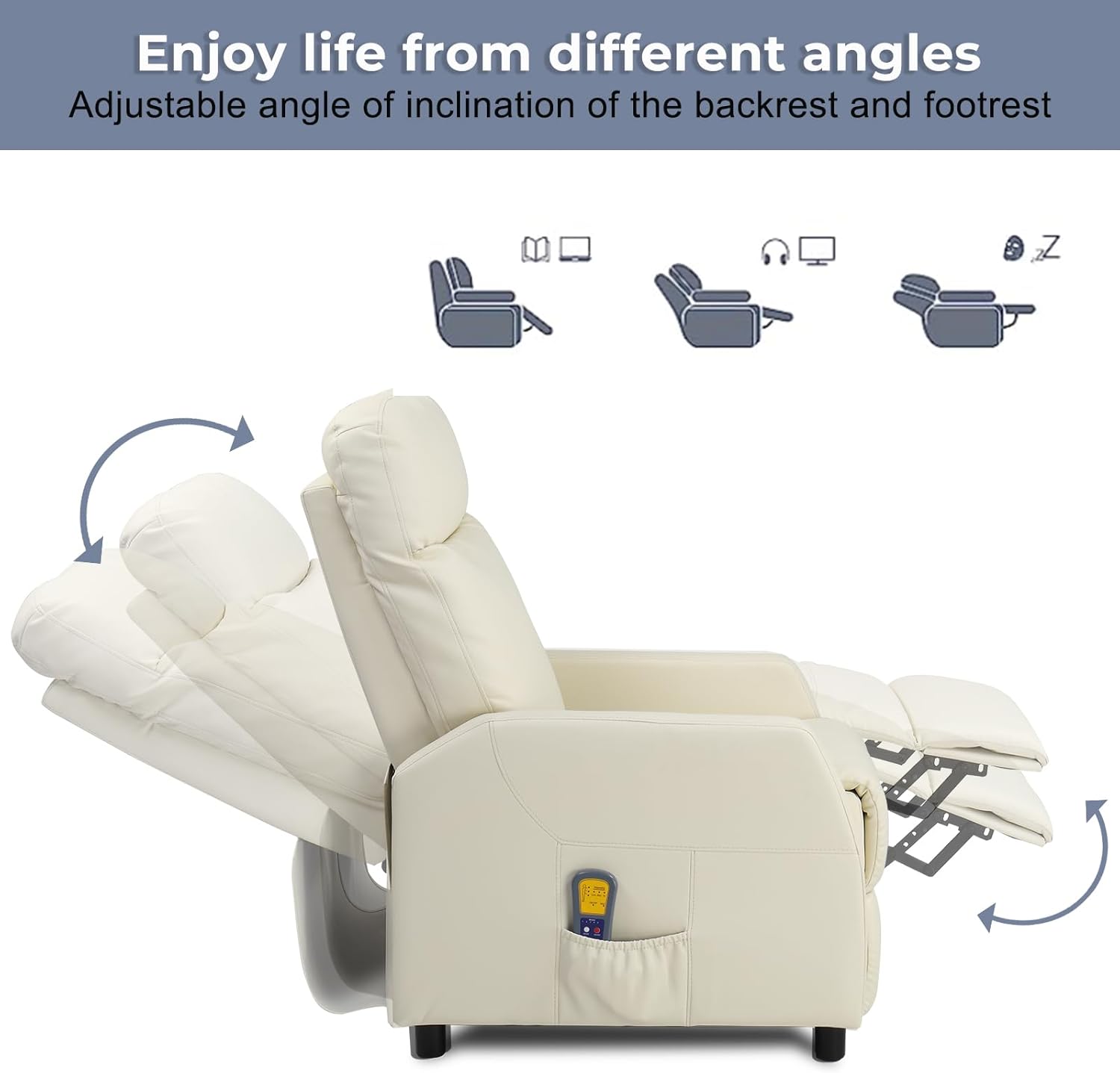 Ignes Reclining Massage Chair Bed - White Leather