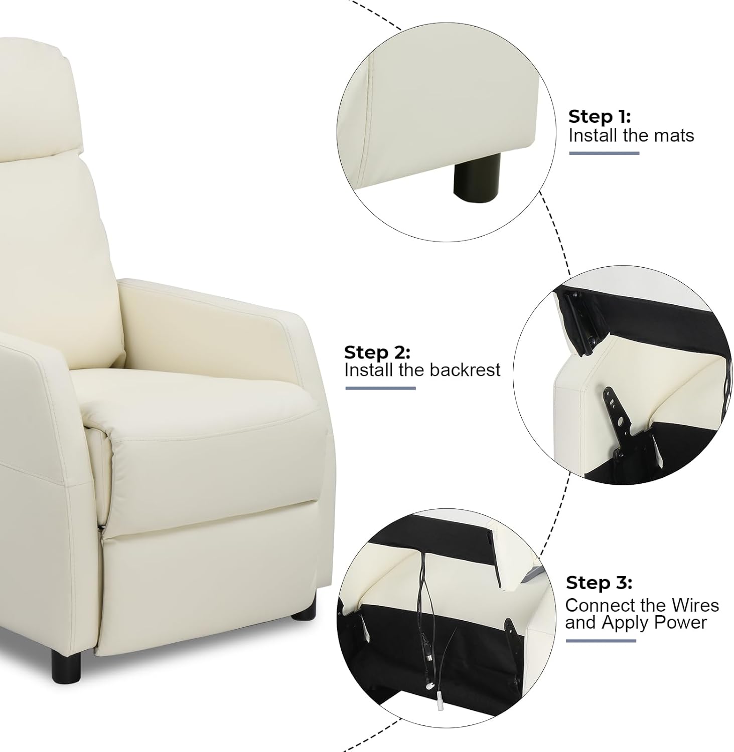 Ignes Reclining Massage Chair Bed - White Leather