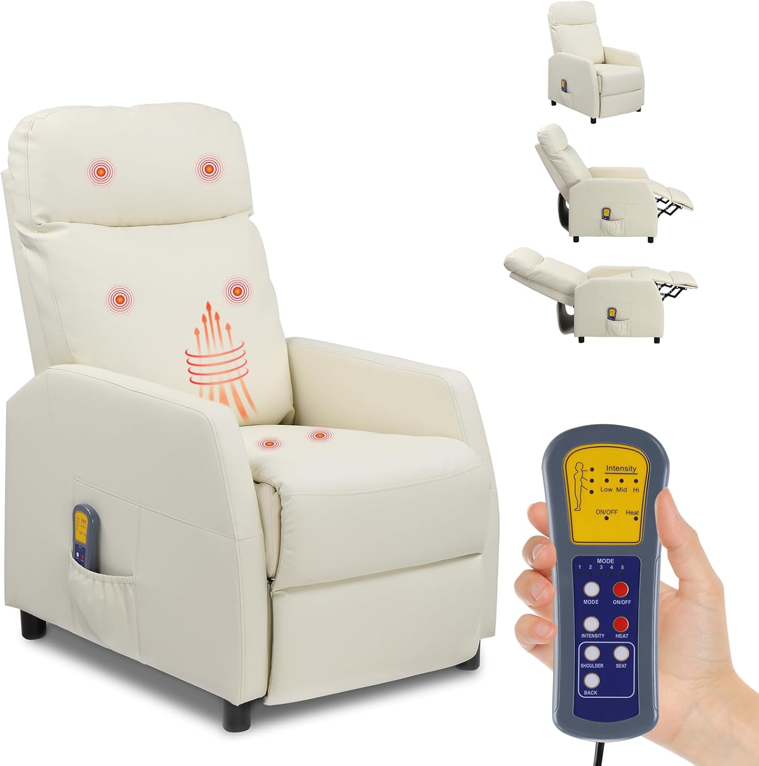 Ignes Reclining Massage Chair Bed - White Leather