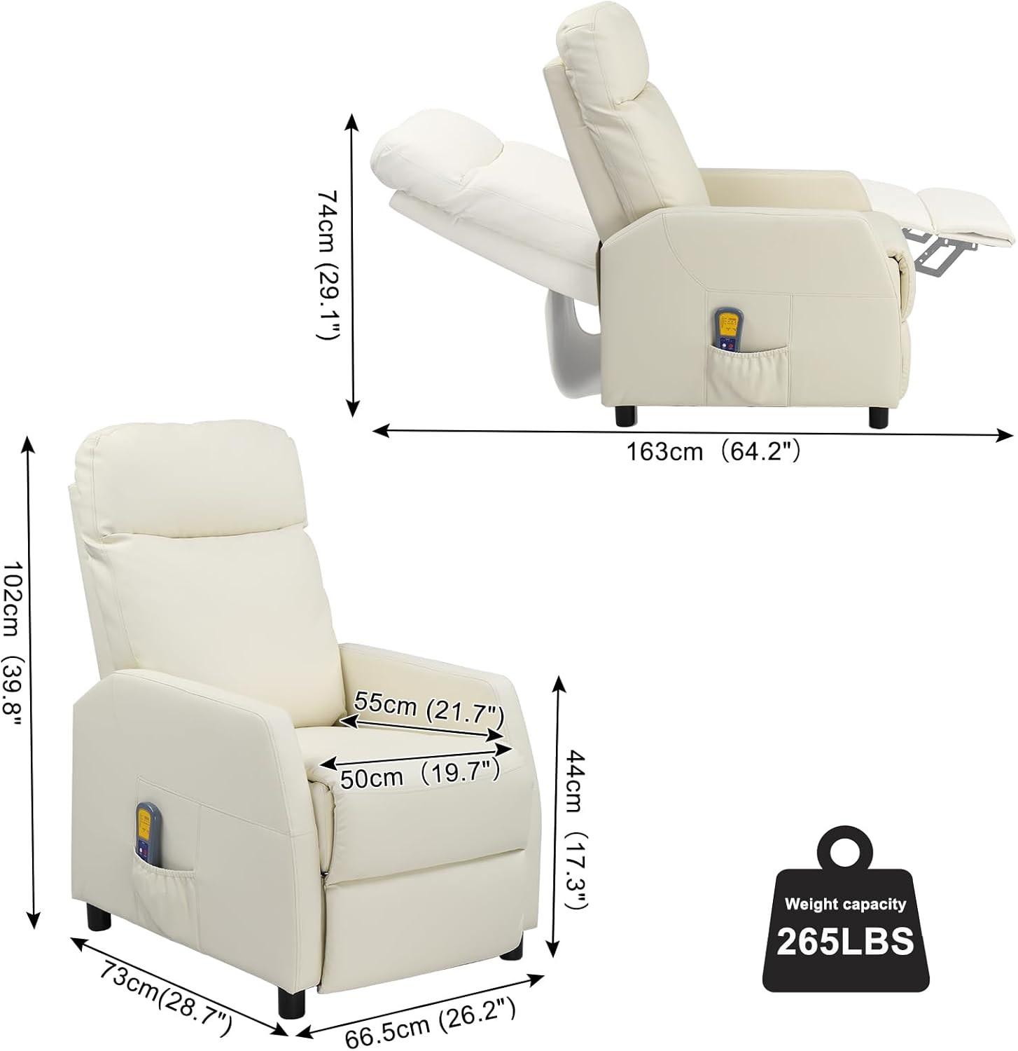 Ignes Reclining Massage Chair Bed - White Leather