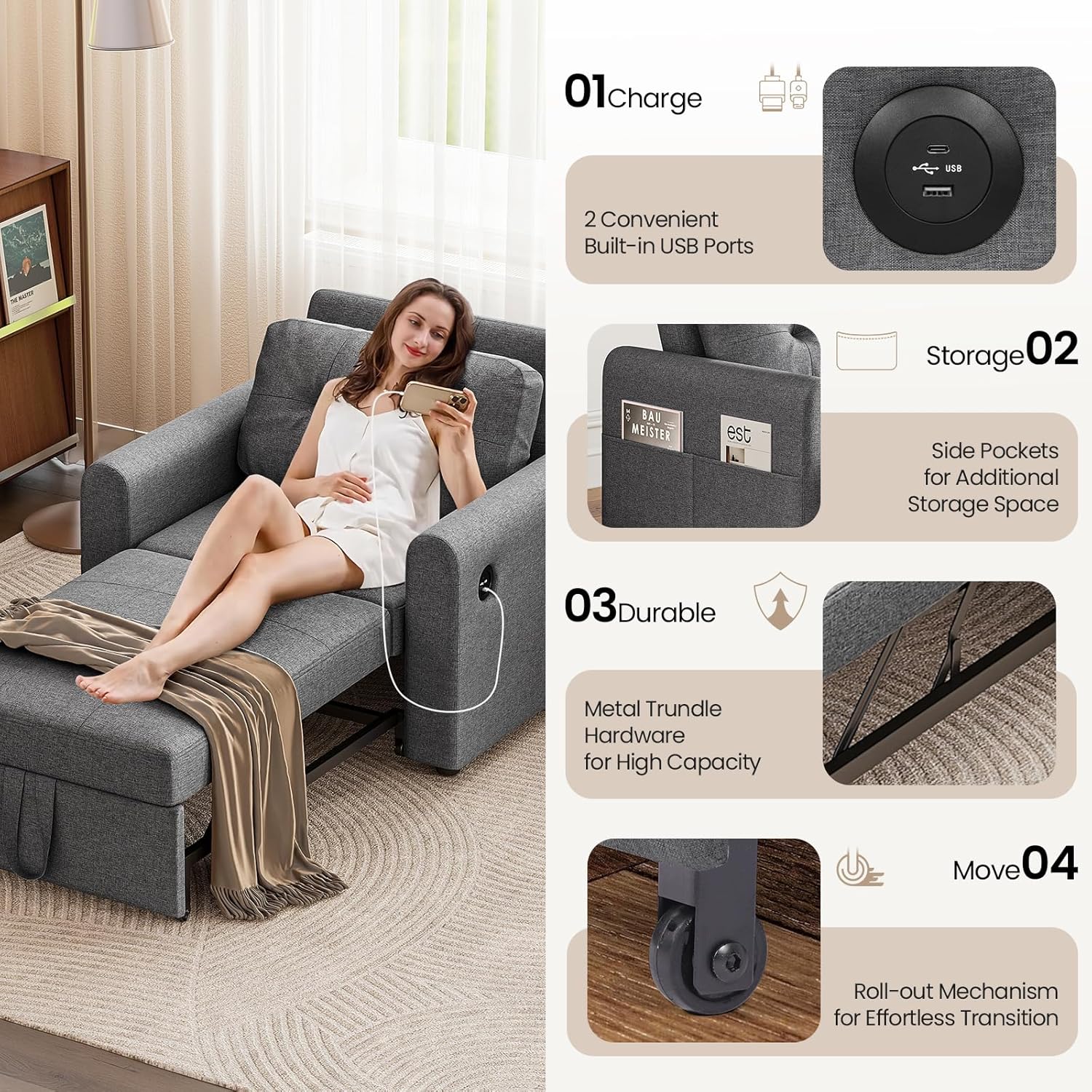 Jaimi Chair Bed - Dark Grey