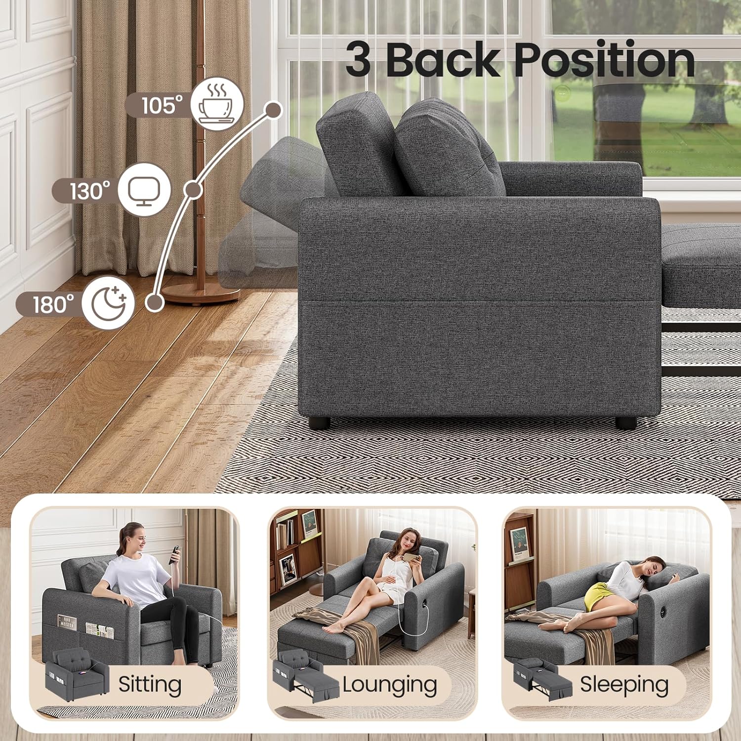 Jaimi Chair Bed - Dark Grey