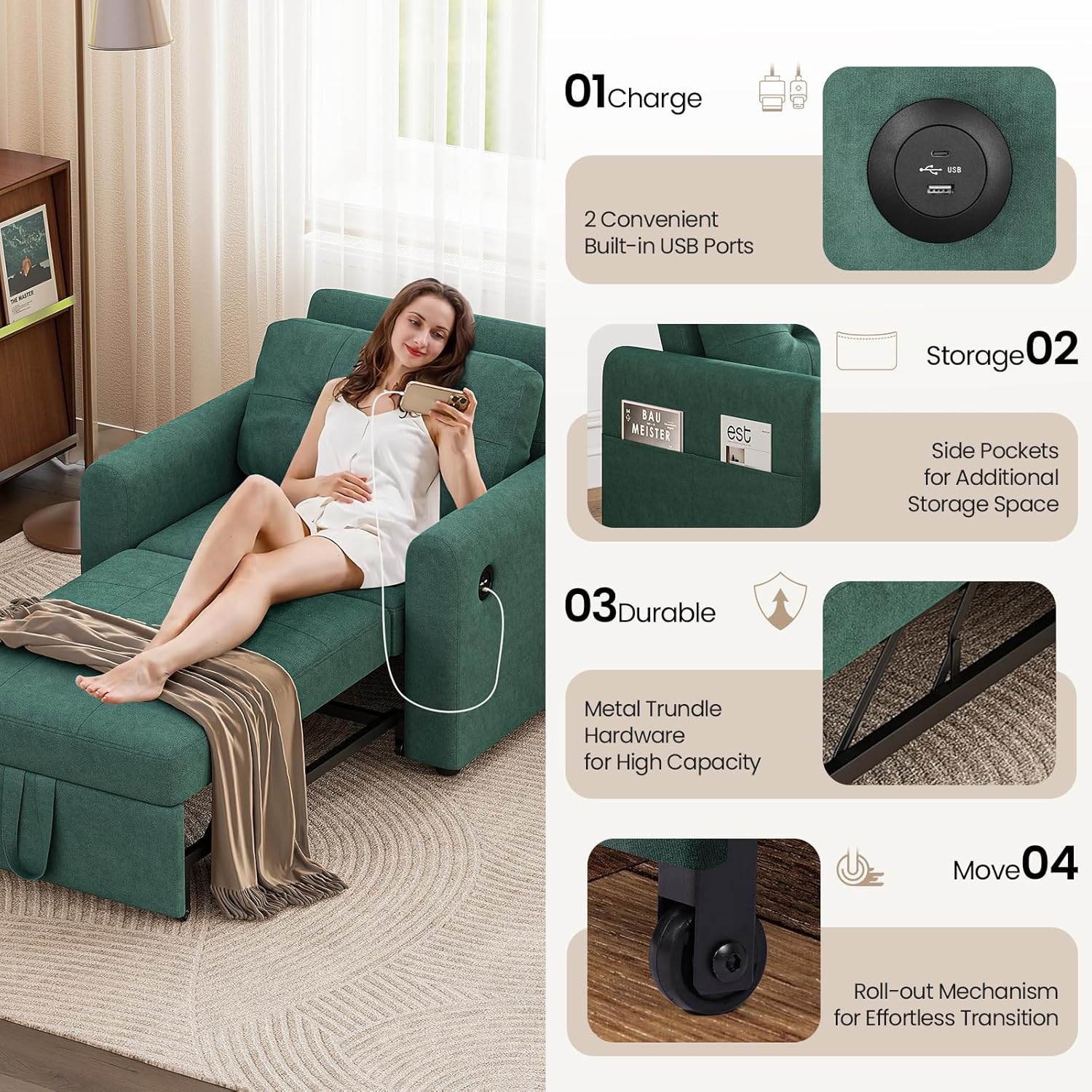 Jaimi Chair Bed - Green