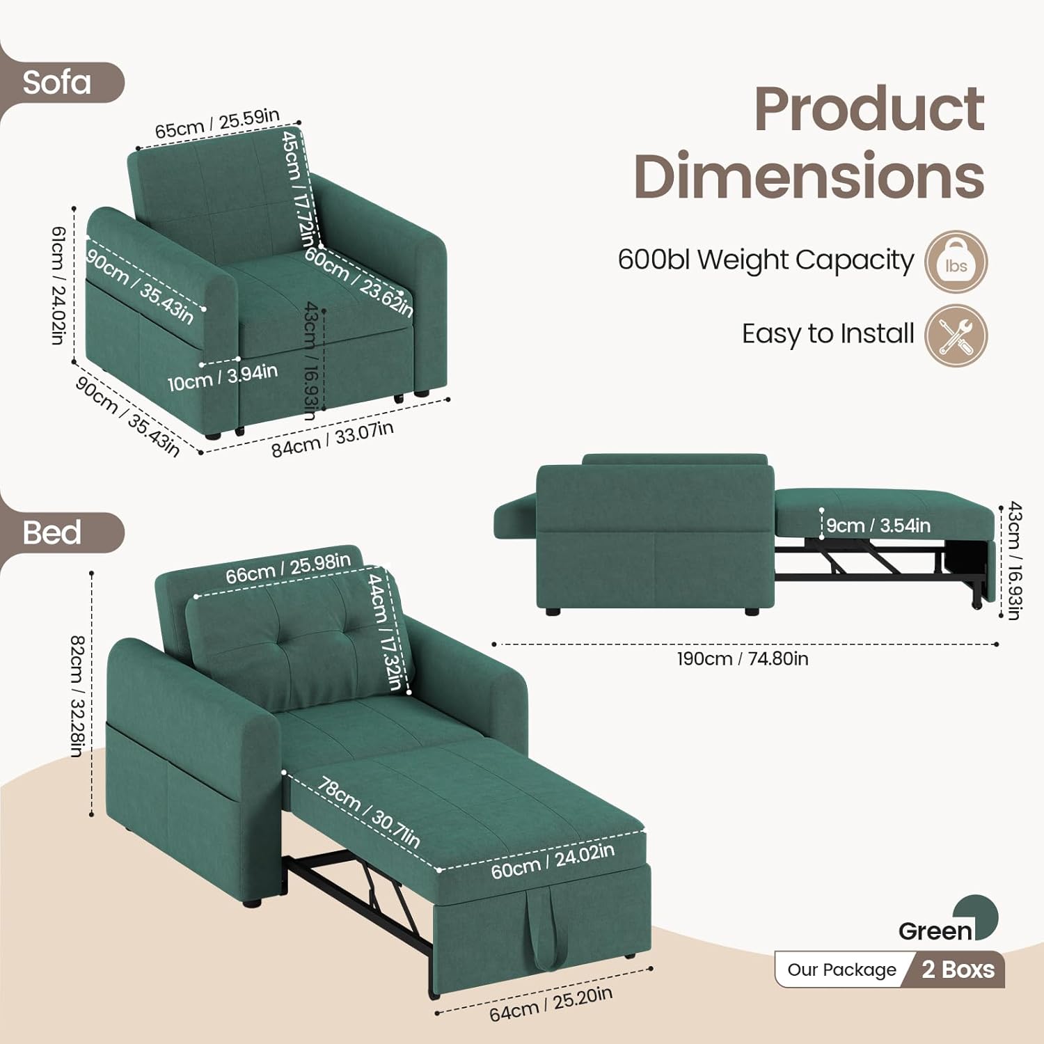 Jaimi Chair Bed - Green