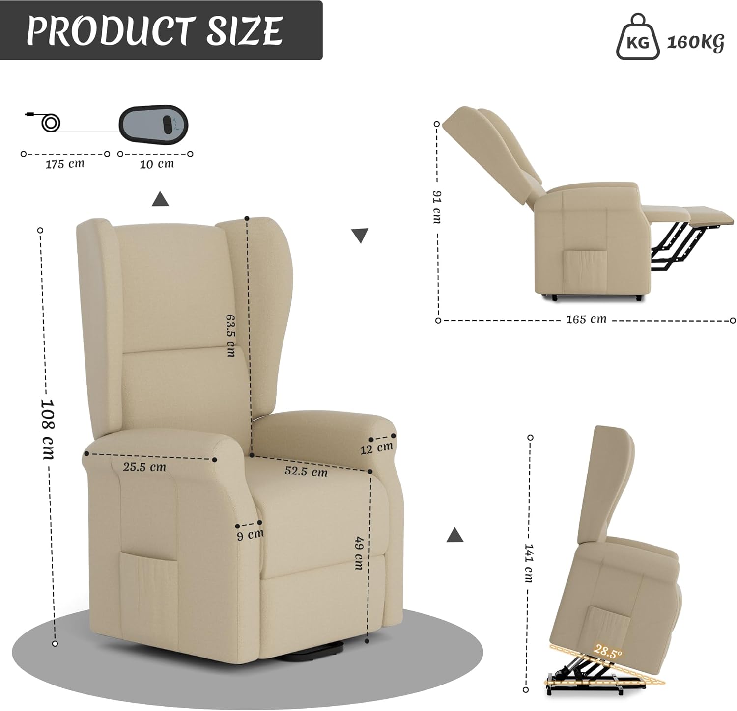 Leith Reclining Chair Bed - Beige