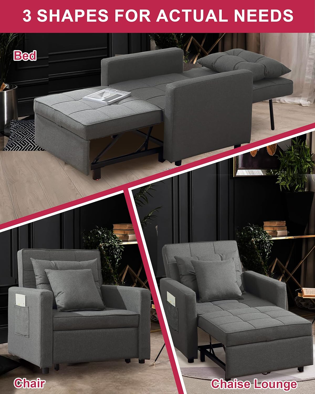 Lyla Chair Bed - Deep Gray