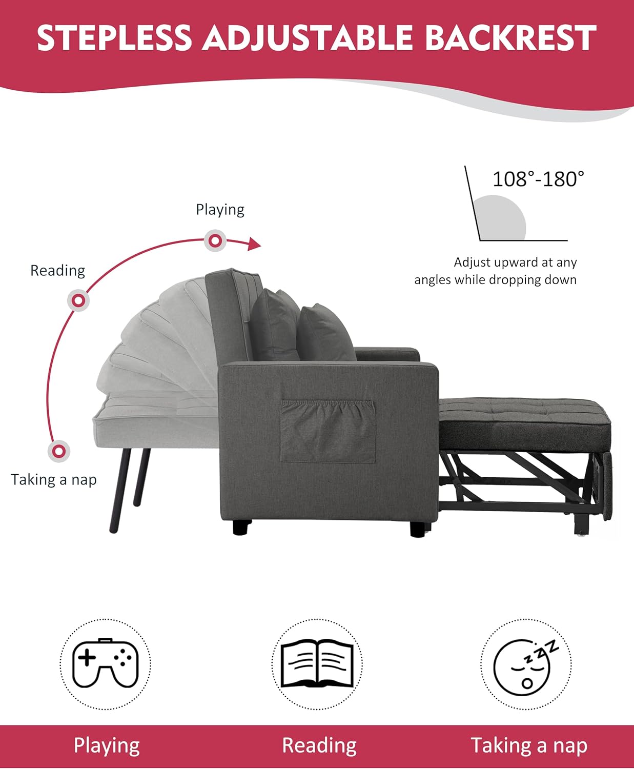 Lyla Chair Bed - Deep Gray