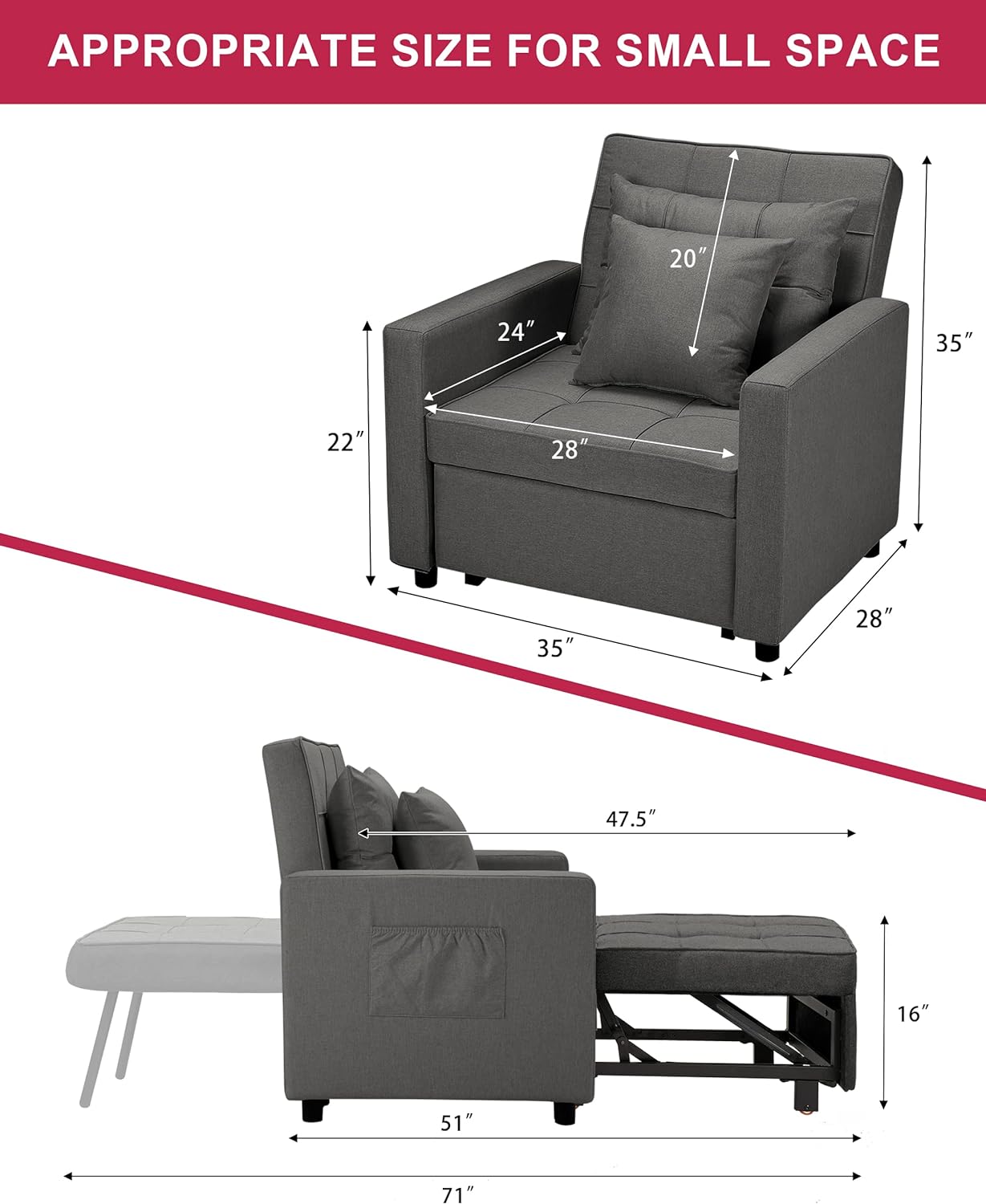 Lyla Chair Bed - Deep Gray