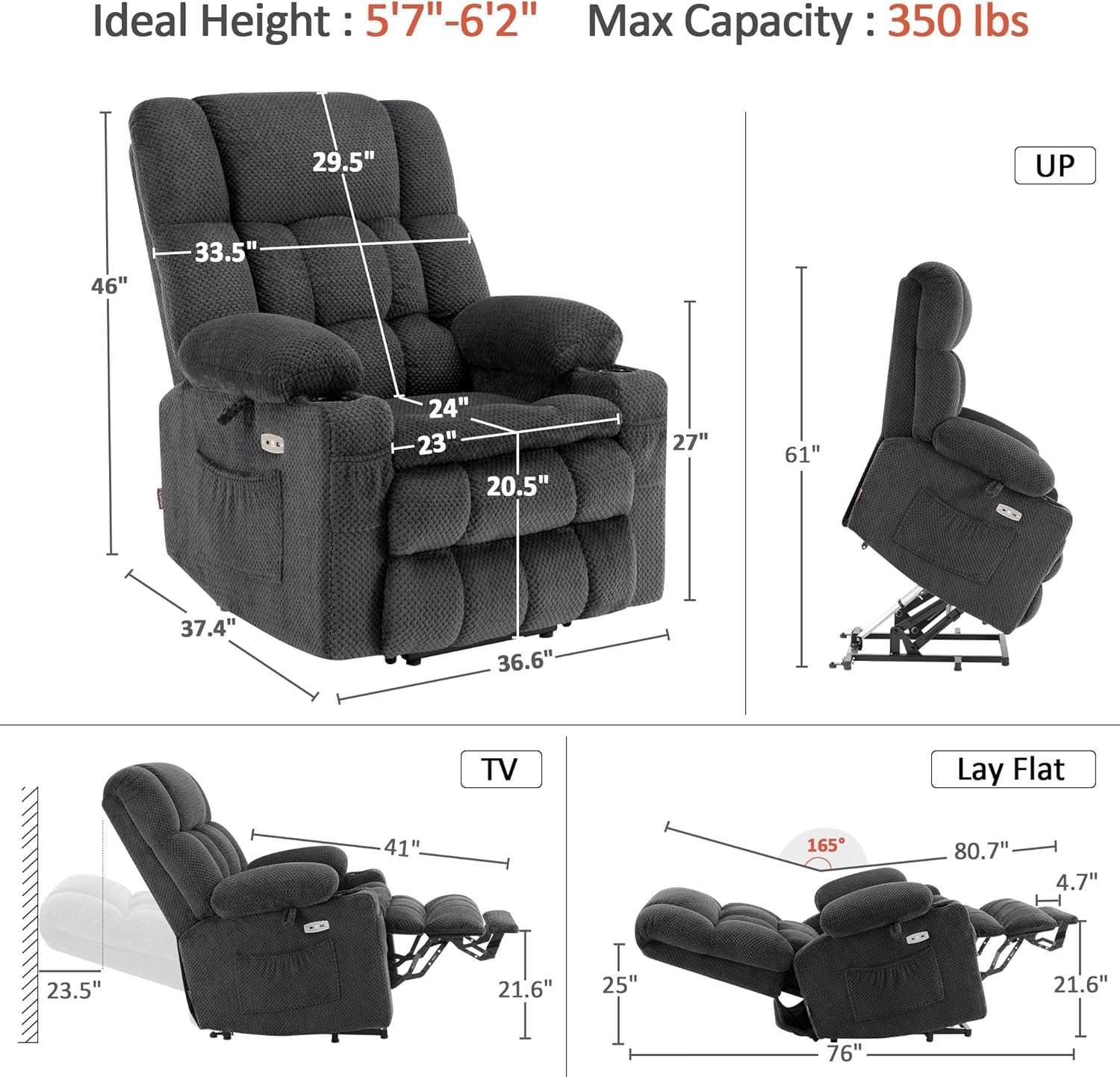 Maku Reclining Massage Chair Bed - Dark Grey
