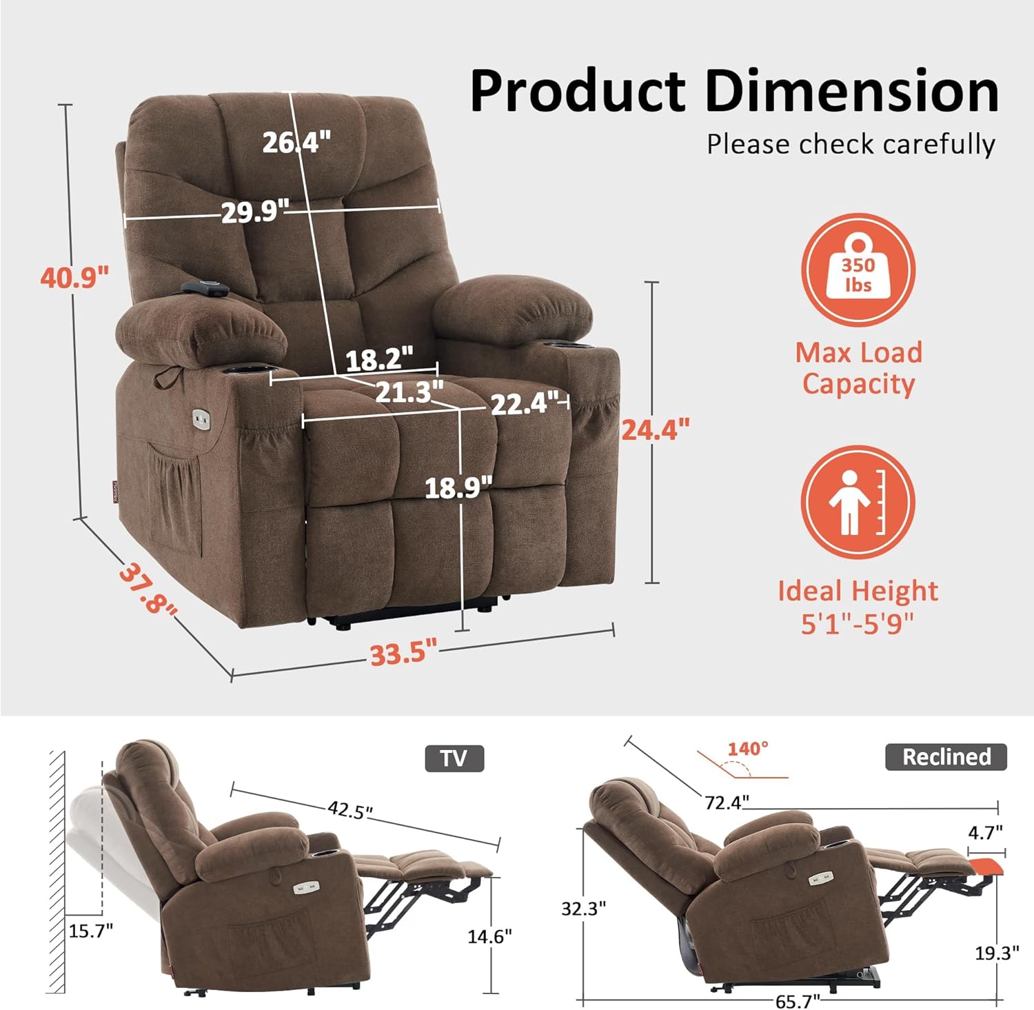 Marley Reclining Chair Bed - Brown