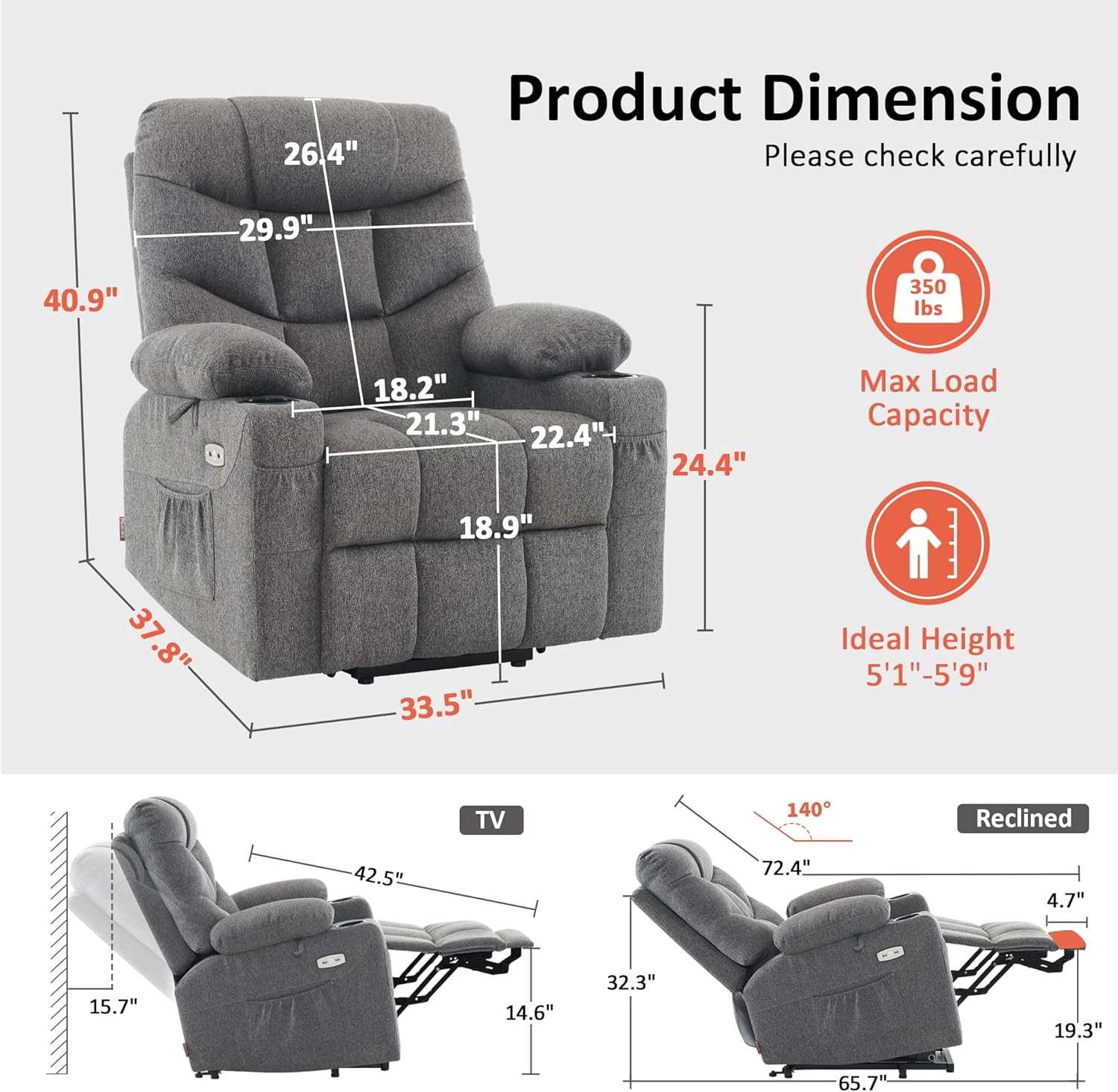 Marley Reclining Chair Bed - Dark Grey