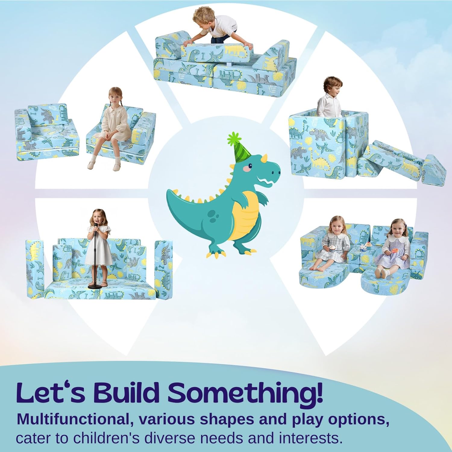 Meera Double Futon Convertible Sofa Bed - Blue Dinosaur