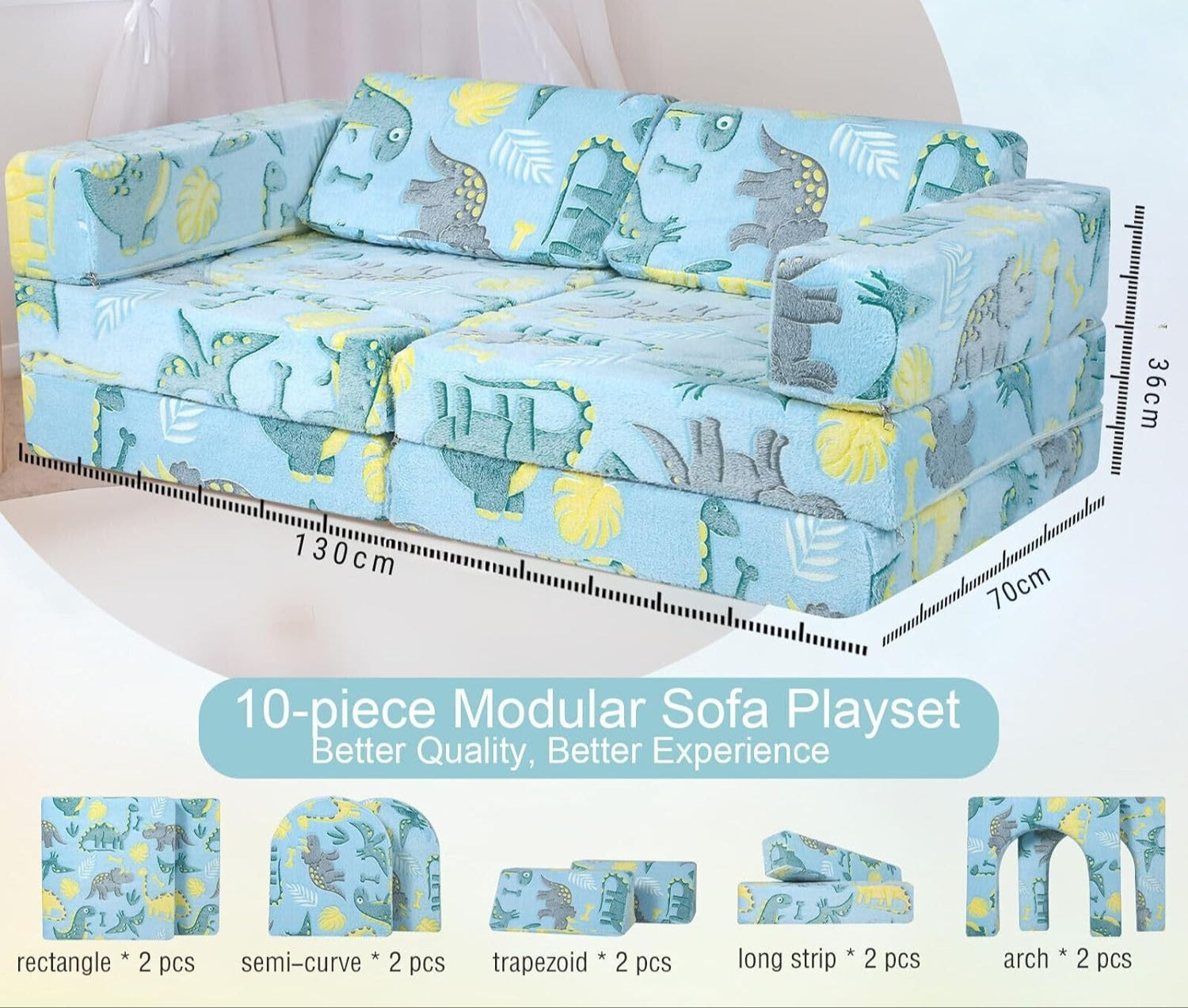 Meera Double Futon Convertible Sofa Bed - Blue Dinosaur
