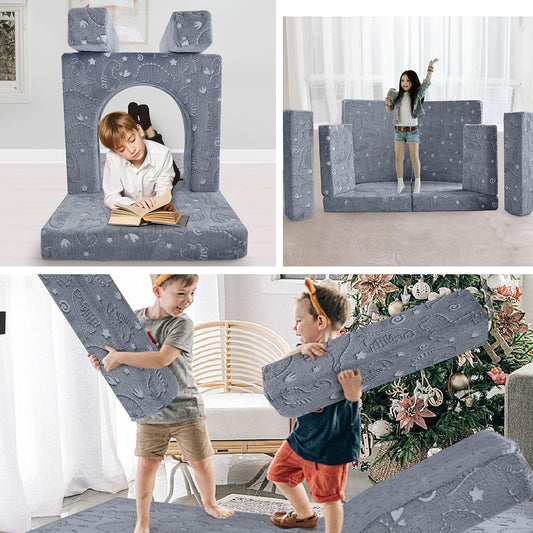 Meera Double Futon Convertible Sofa Bed - Grey Dinosaur