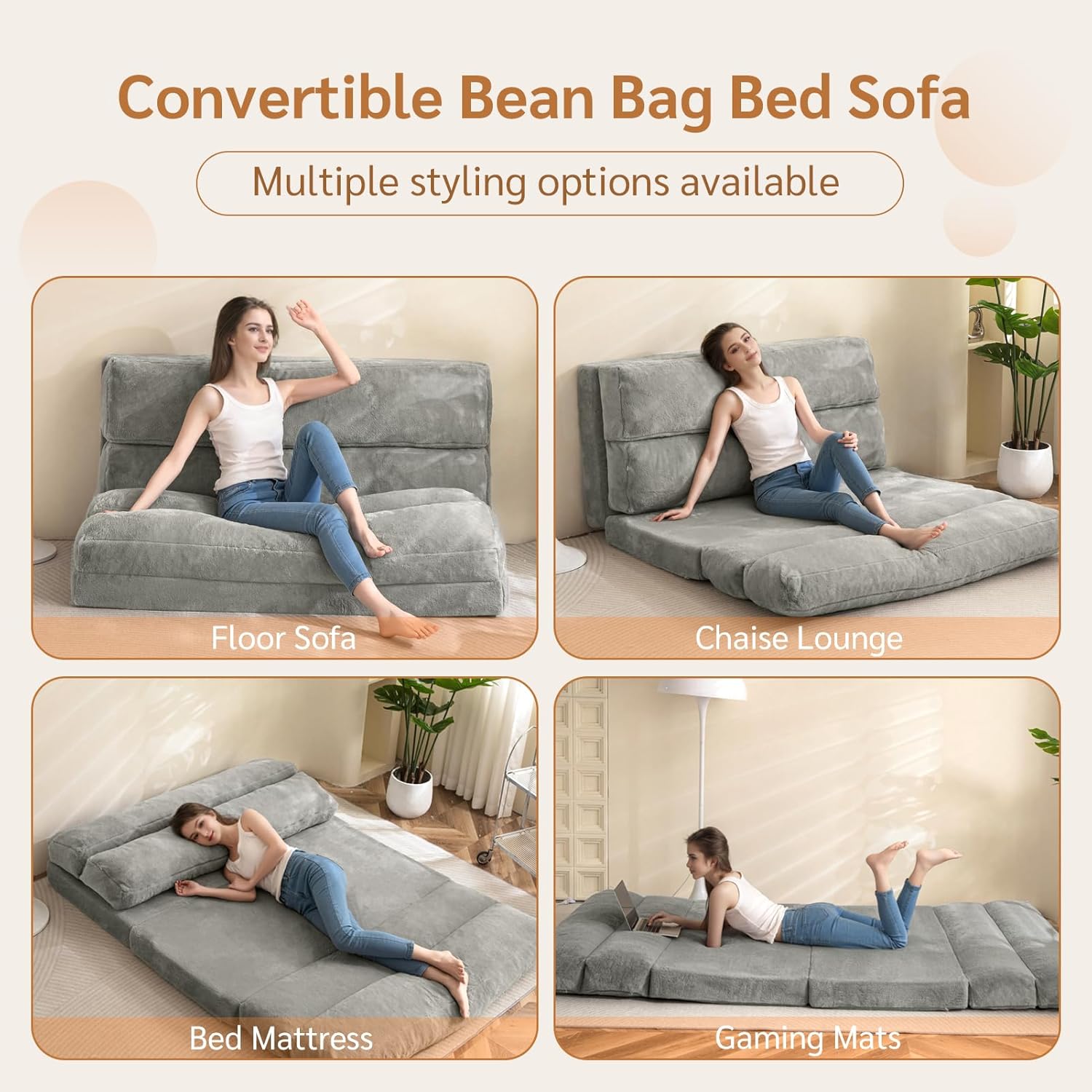 Moshe Double Futon Sofa Bed - Grey