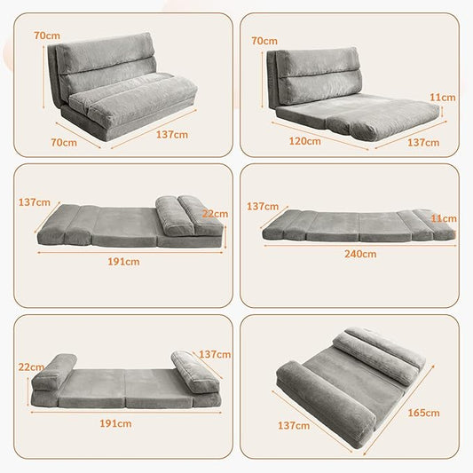 Moshe Double Futon Sofa Bed - Grey