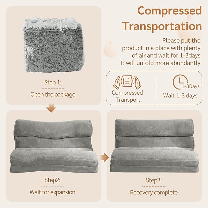 Moshe Double Futon Sofa Bed - Grey