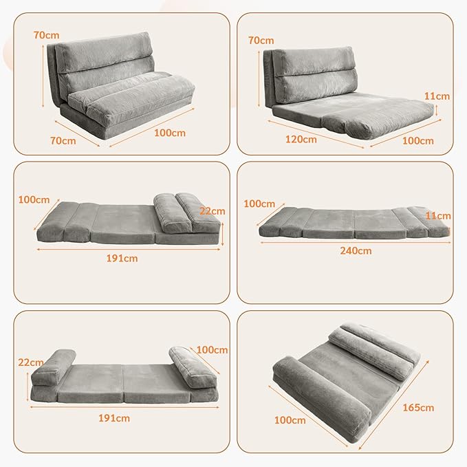 Moshe Single Futon Sofa Bed - Grey (Large)