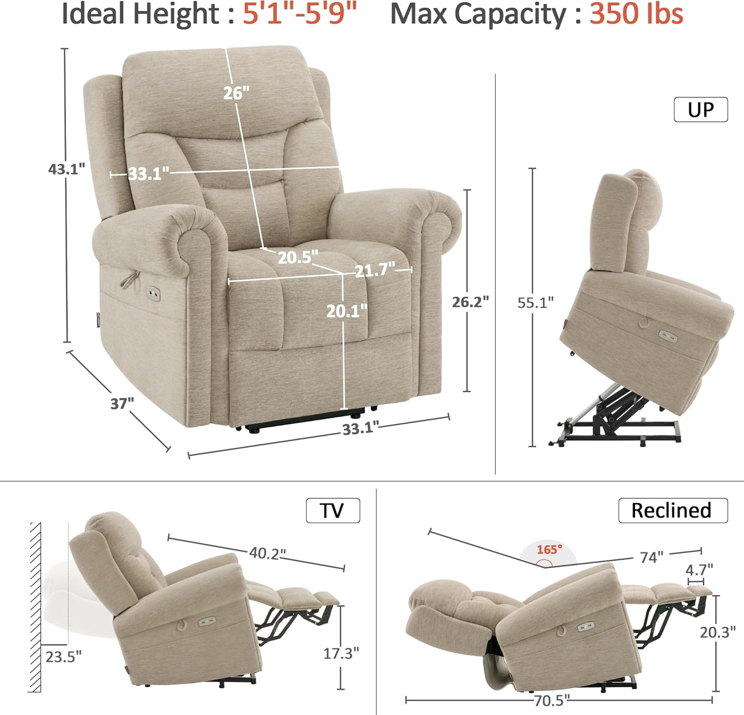 Mulan Reclining Chair Bed - Beige