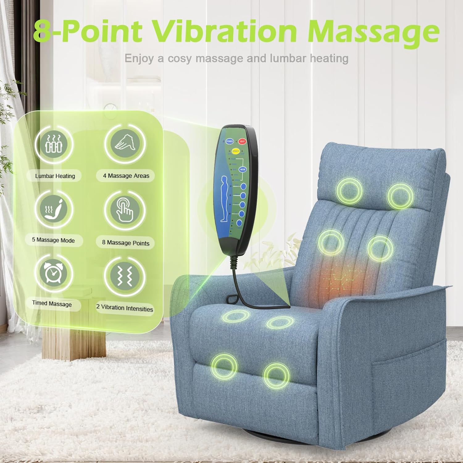 Onox Reclining Massage Chair Bed - Denim Blue