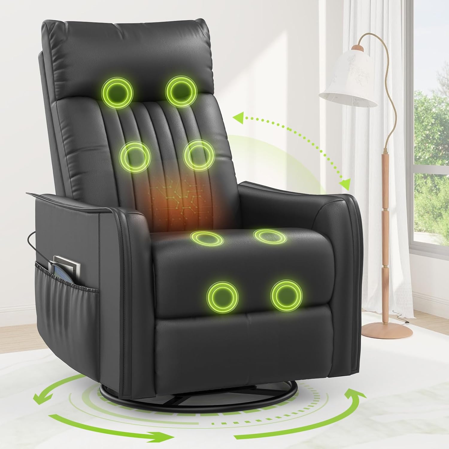 Onox Reclining Massage Chair Bed - Leather Black