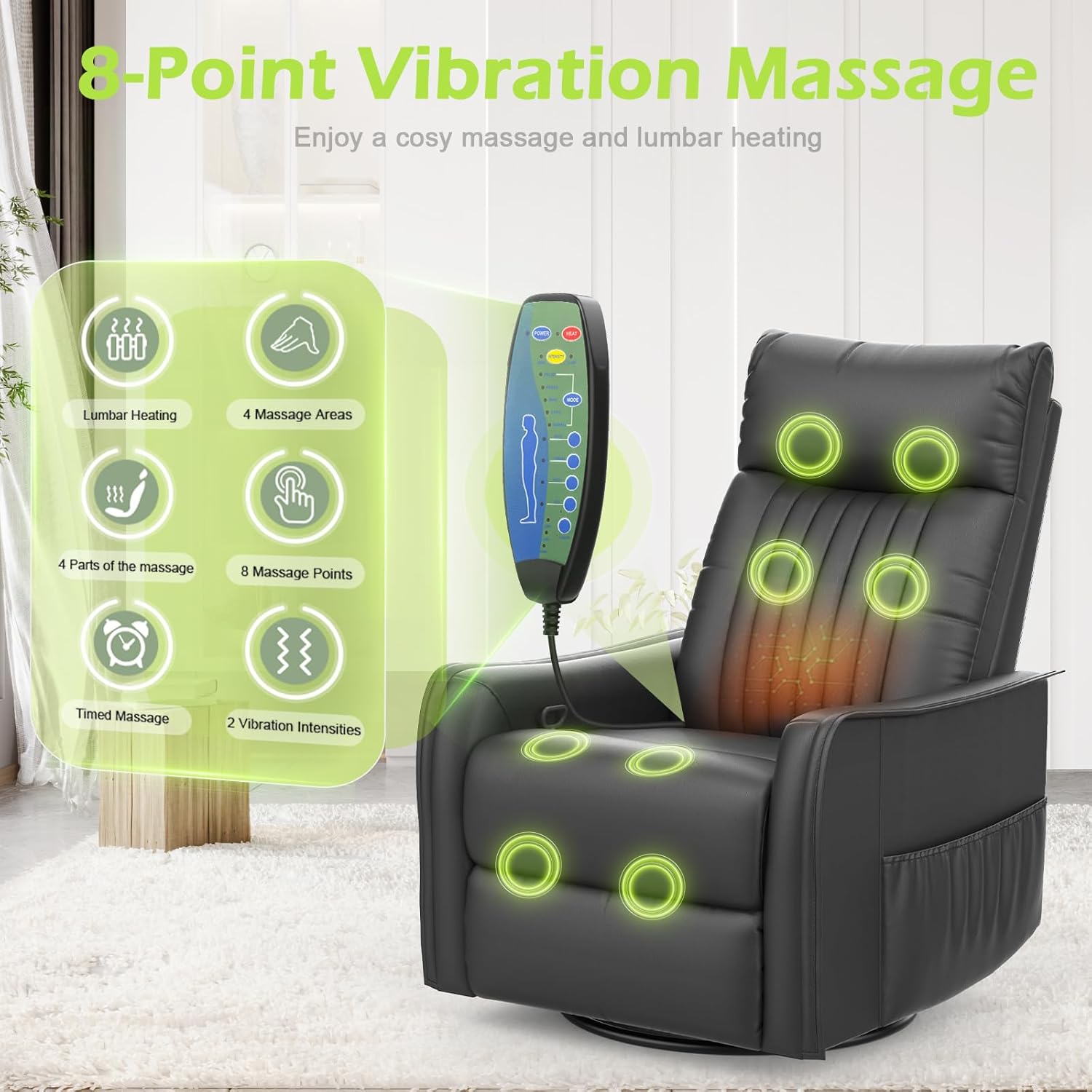 Onox Reclining Massage Chair Bed - Leather Black